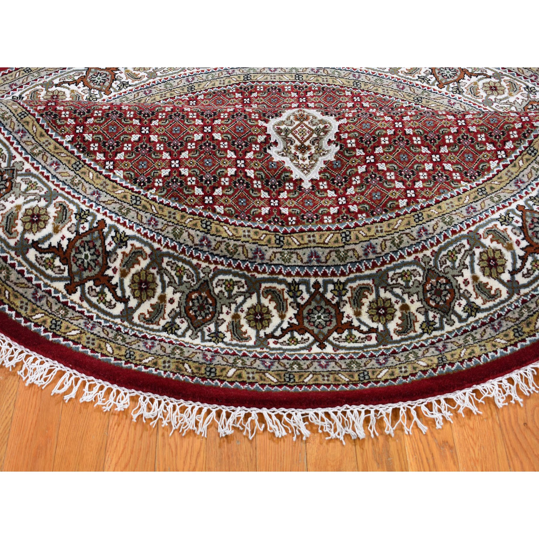6-8 x6-8  Round Red Tabriz Mahi Wool and Silk Hand Knotted Oriental Rug 