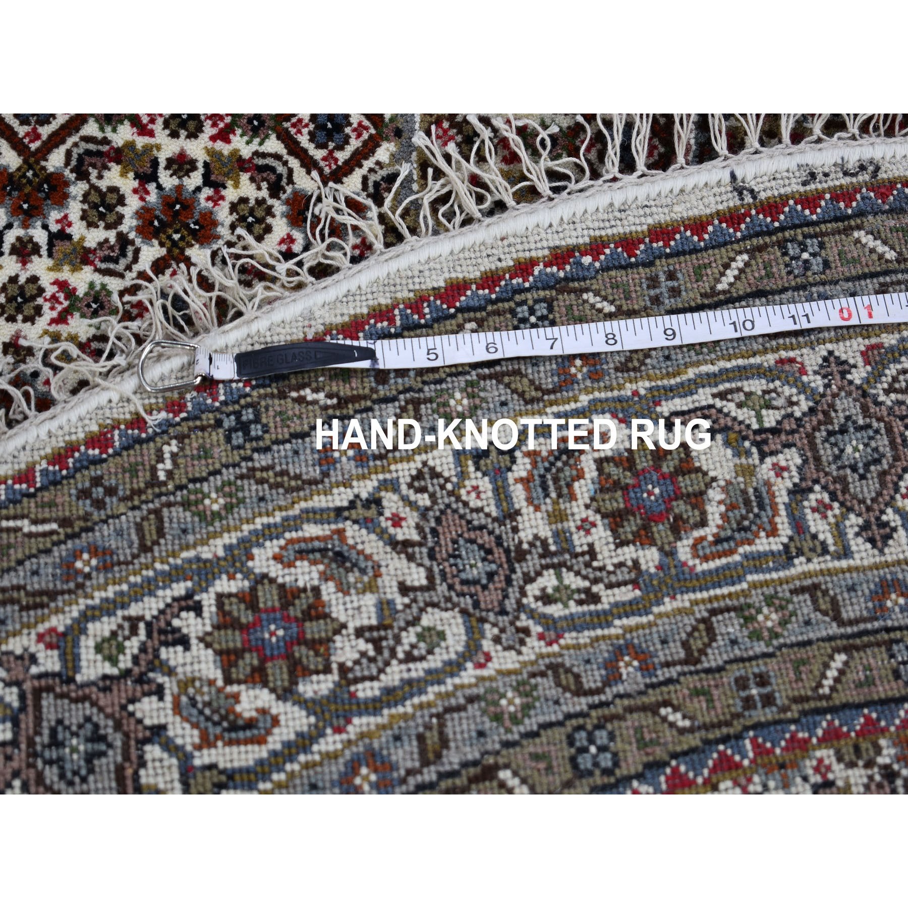 5-2 x5-2  Ivory Round Wool And Silk Tabriz Mahi Design Hand Knotted Oriental Rug 