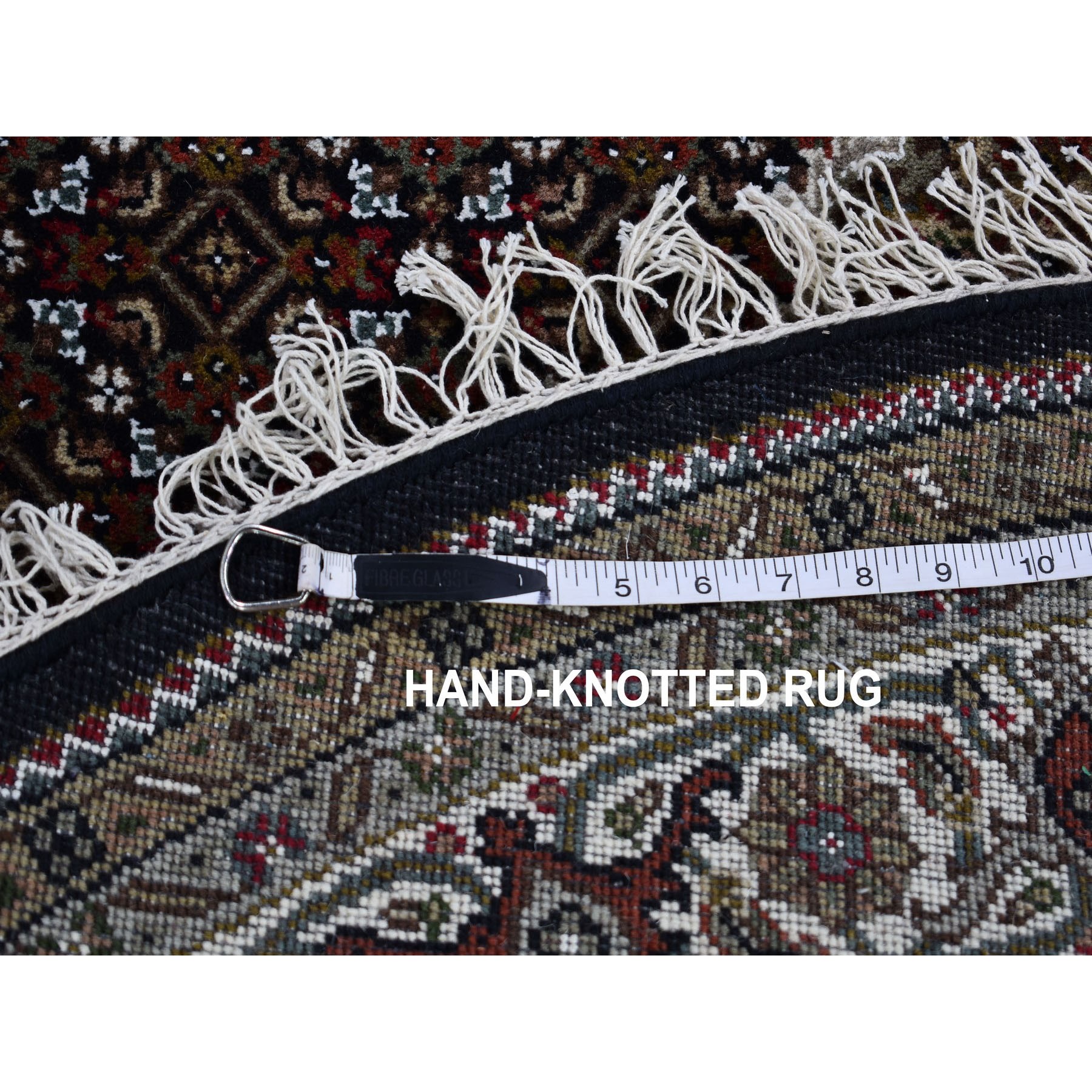 5-2 x5-2  Round Black Tabriz Mahi Wool And Silk Hand Knotted Oriental Rug 