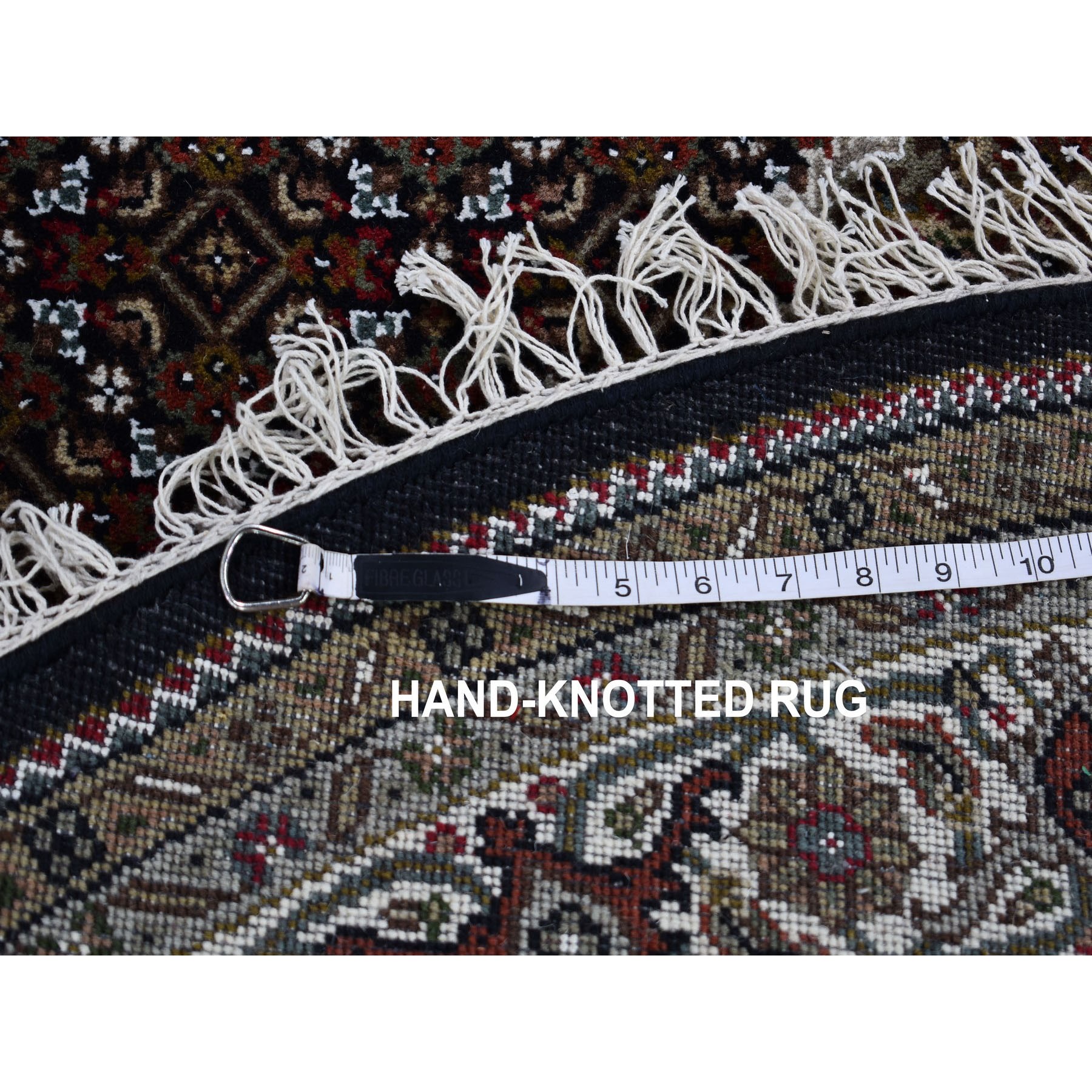 5-1 x5-1  Round Black Tabriz Mahi Wool And Silk Hand Knotted Oriental Rug 