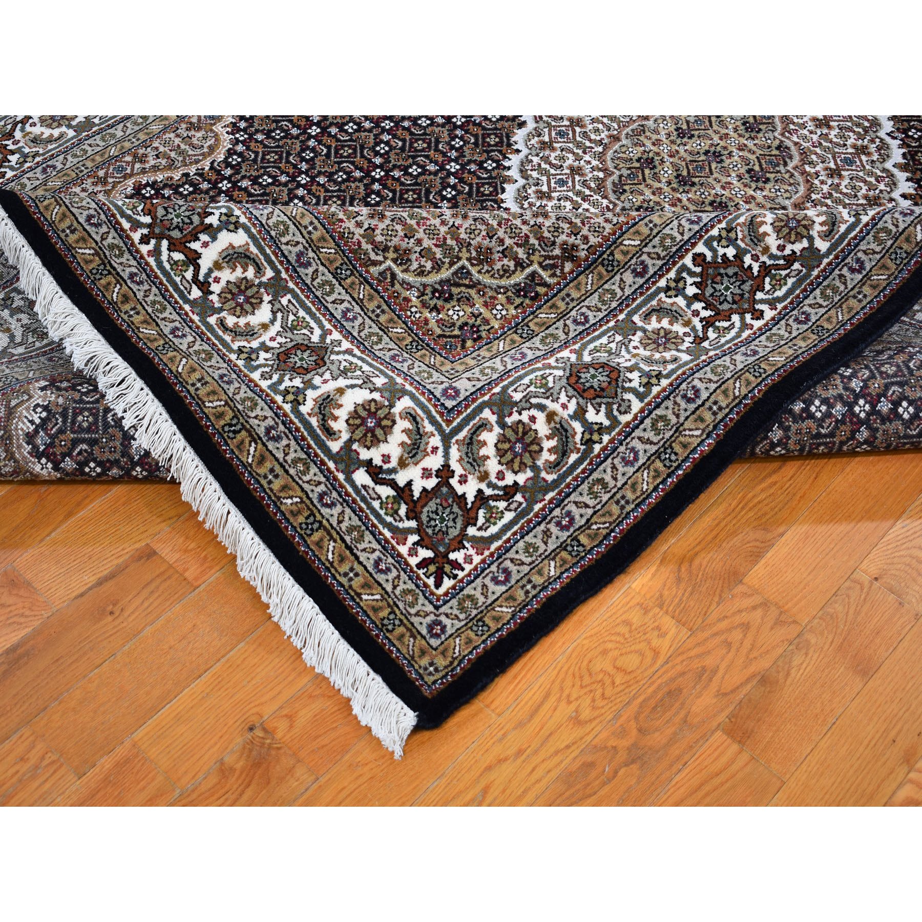 5-10 x8-10   Black Tabriz Mahi Wool And Silk Hand Knotted Oriental Rug 
