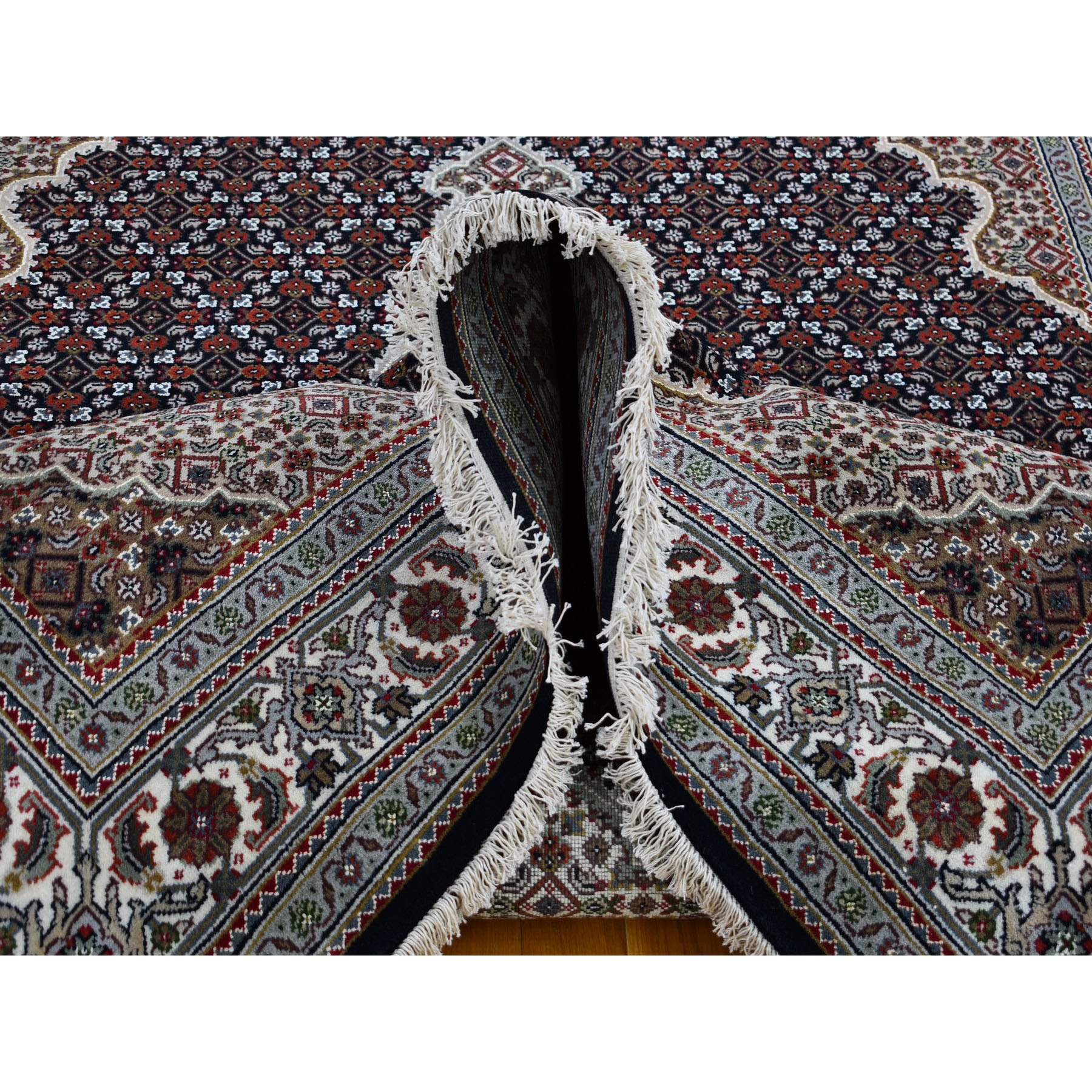 6-x8-10  Black Tabriz Mahi Wool And Silk Hand Knotted Oriental Rug 