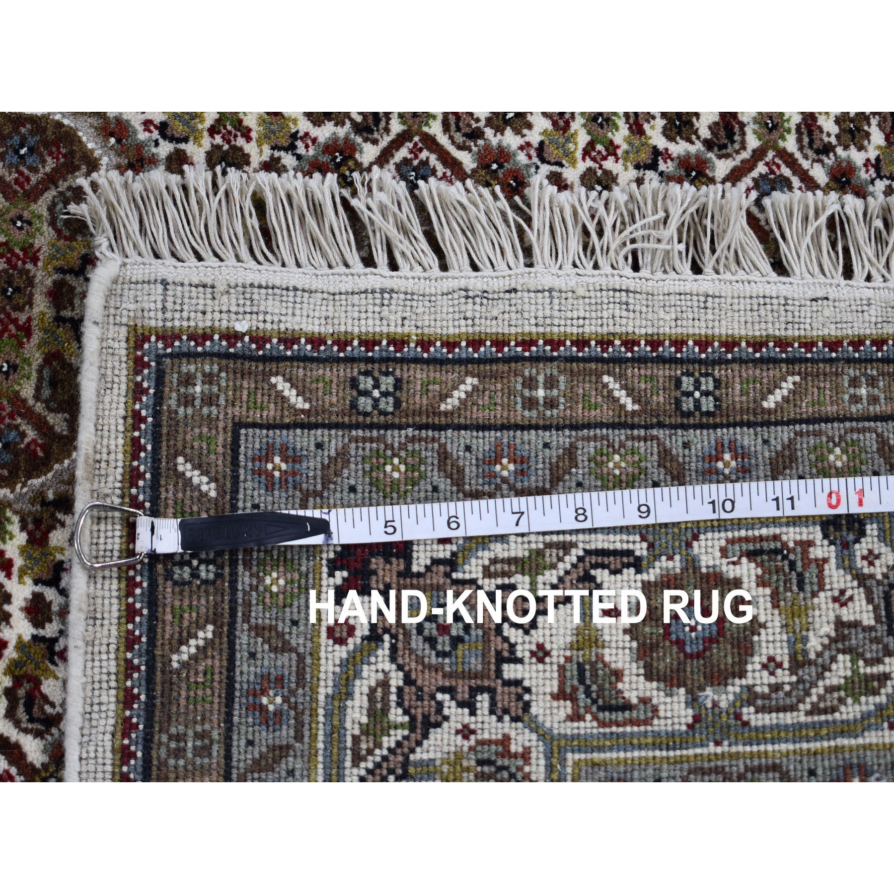 4-7 x6-9  Ivory Wool And Silk Tabriz Mahi Design Hand Knotted Oriental Rug 