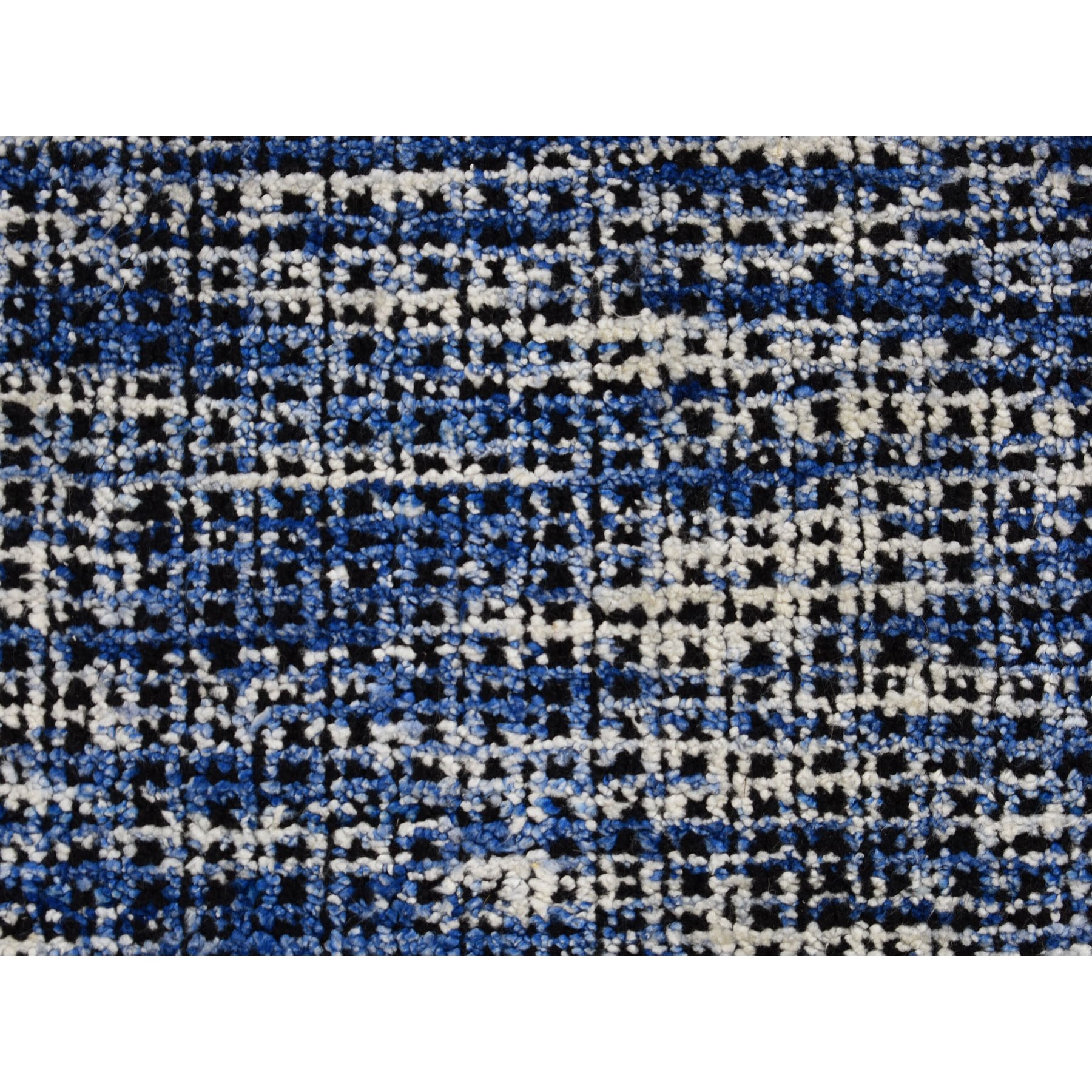 8-2 x10-  Fence Design With Blue Wool And Art silk Tone On Tone Hand Loomed Oriental Rug 