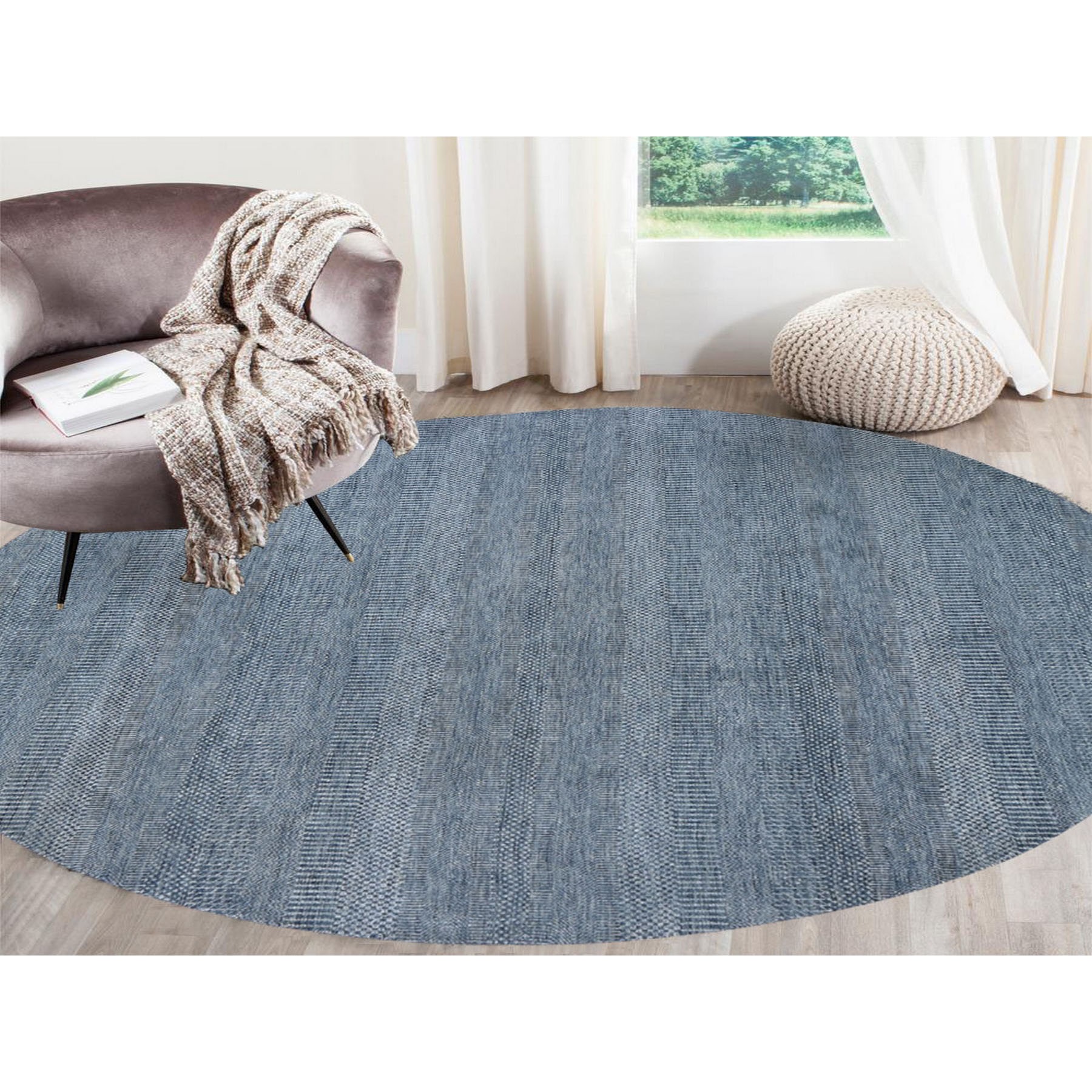 8-x8- Round Gray Grass Design Wool And Silk Hand Knotted Oriental Rug 