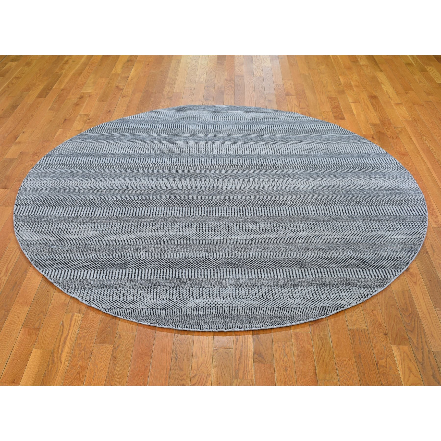 7-10 x7-10  Round Gray Grass Design Wool And Silk Hand Knotted Oriental Rug 