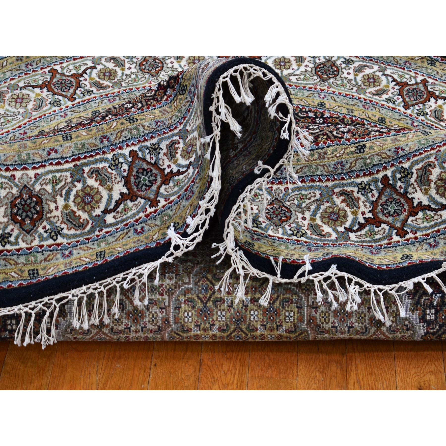 6-5 x6-5  Round Black Tabriz Mahi Wool And Silk Hand Knotted Oriental Rug 