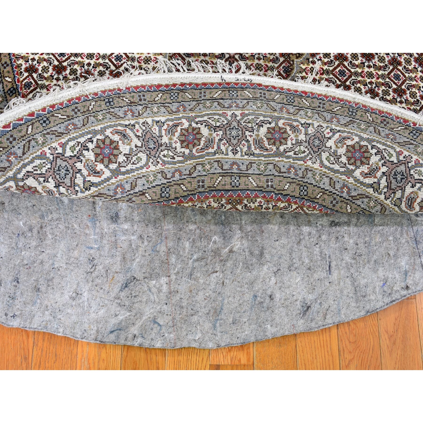 6-5 x6-5  Ivory Round Wool And Silk Tabriz Mahi Design Hand Knotted Oriental Rug 