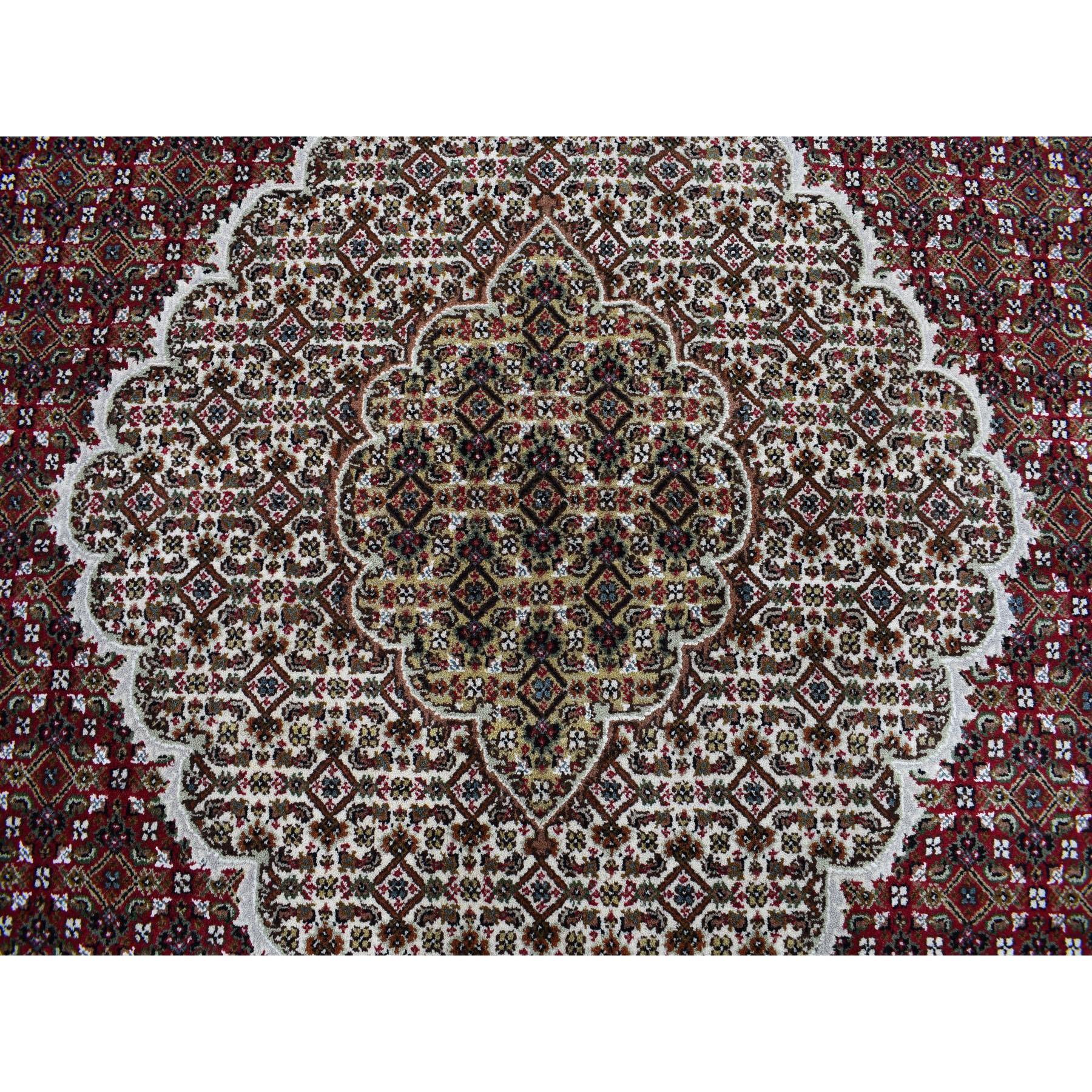 10-x10- Round Red Tabriz Mahi Wool and Silk Hand Knotted Oriental Rug 