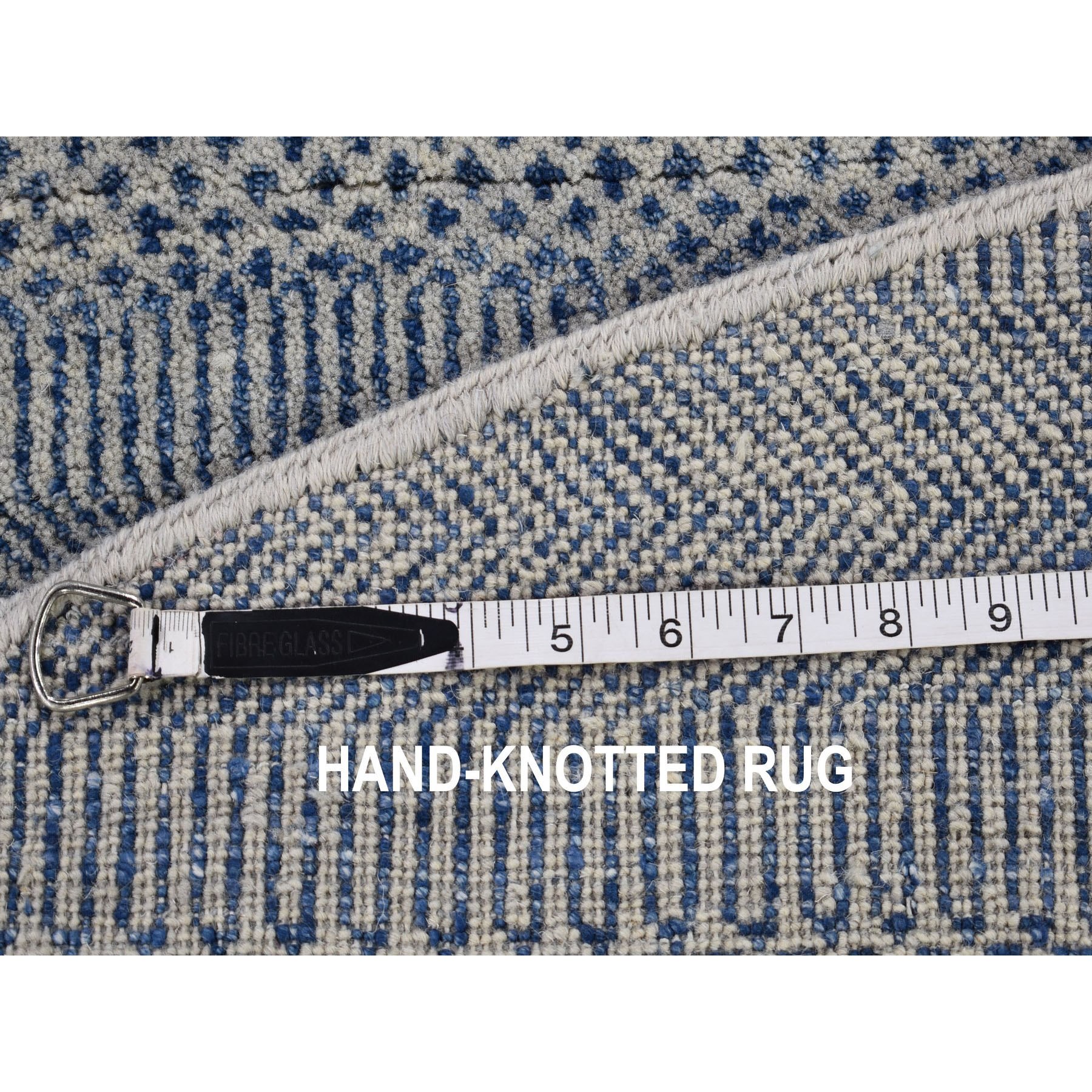 8-x8- Round Blue Grass Design Wool And Silk Hand Knotted Oriental Rug 