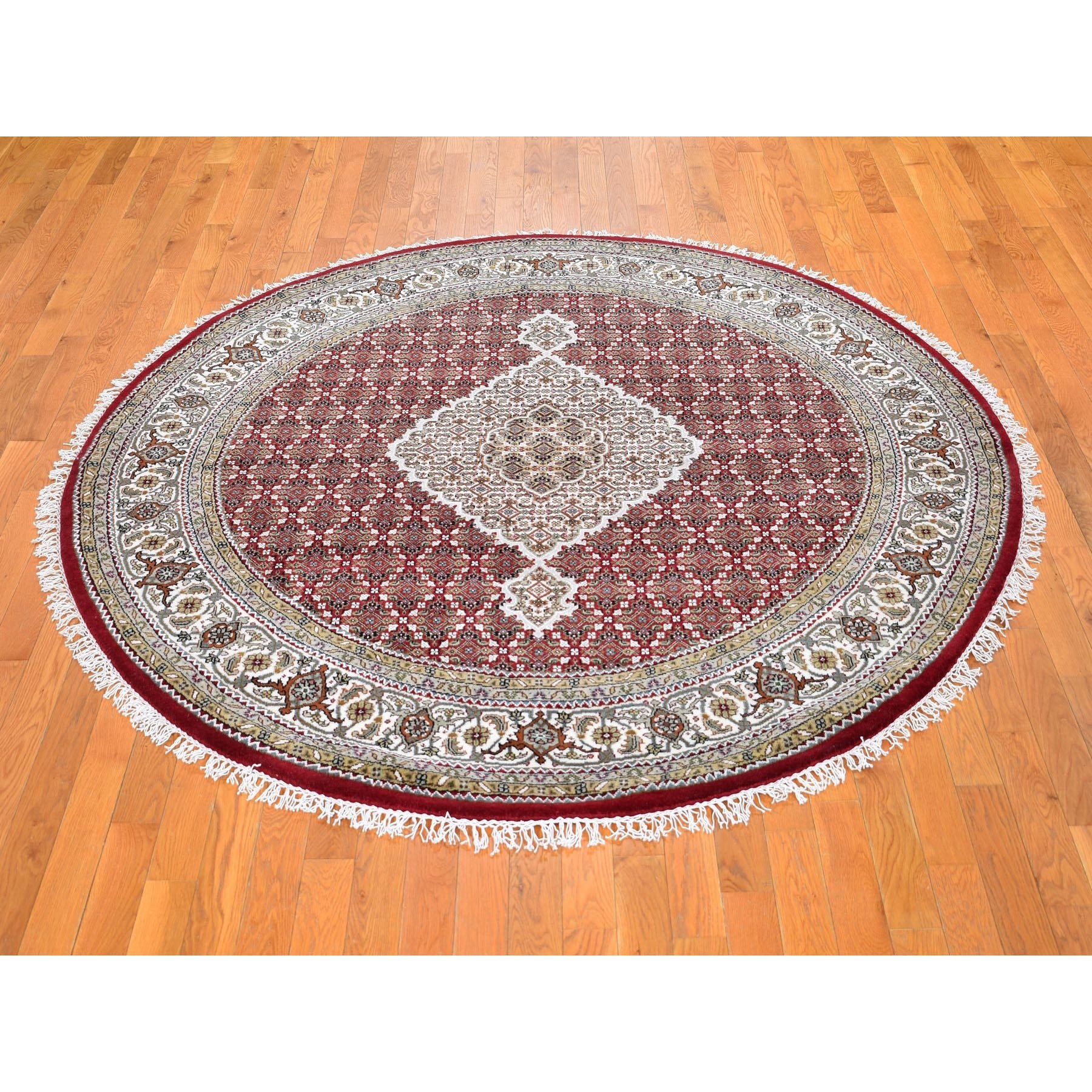 5-1 x5-1  Round Red Tabriz Mahi Wool and Silk Hand Knotted Oriental Rug 