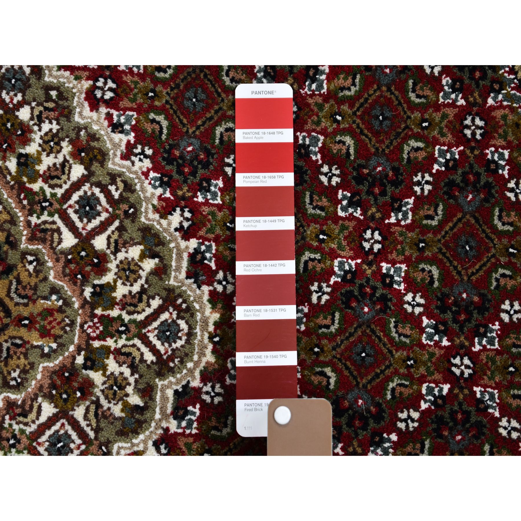 4-x4- Round Red Tabriz Mahi Wool and Silk Hand Knotted Oriental Rug 