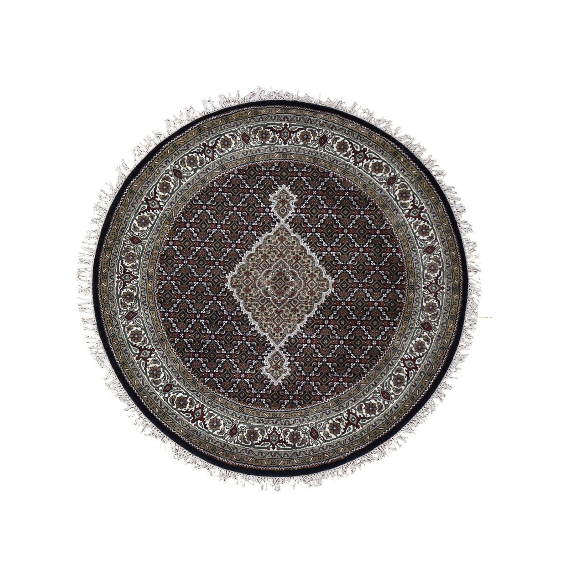4'1"X4'1" Round Black Tabriz Mahi Wool And Silk Hand Knotted Oriental Rug moad9eae