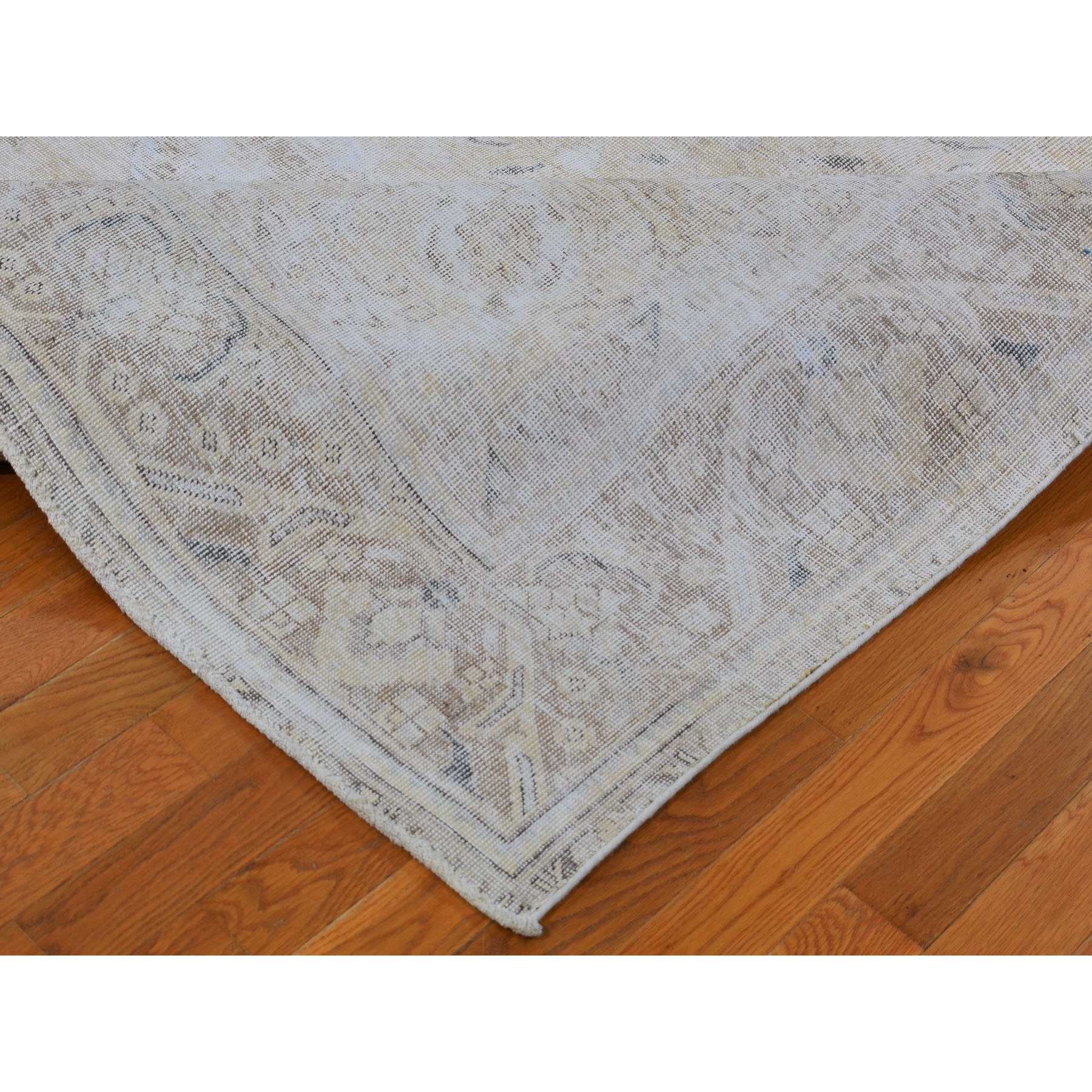 9-5 x12-3  Vintage White Wash Tabriz Worn Wool Hand-Knotted Oriental Rug 