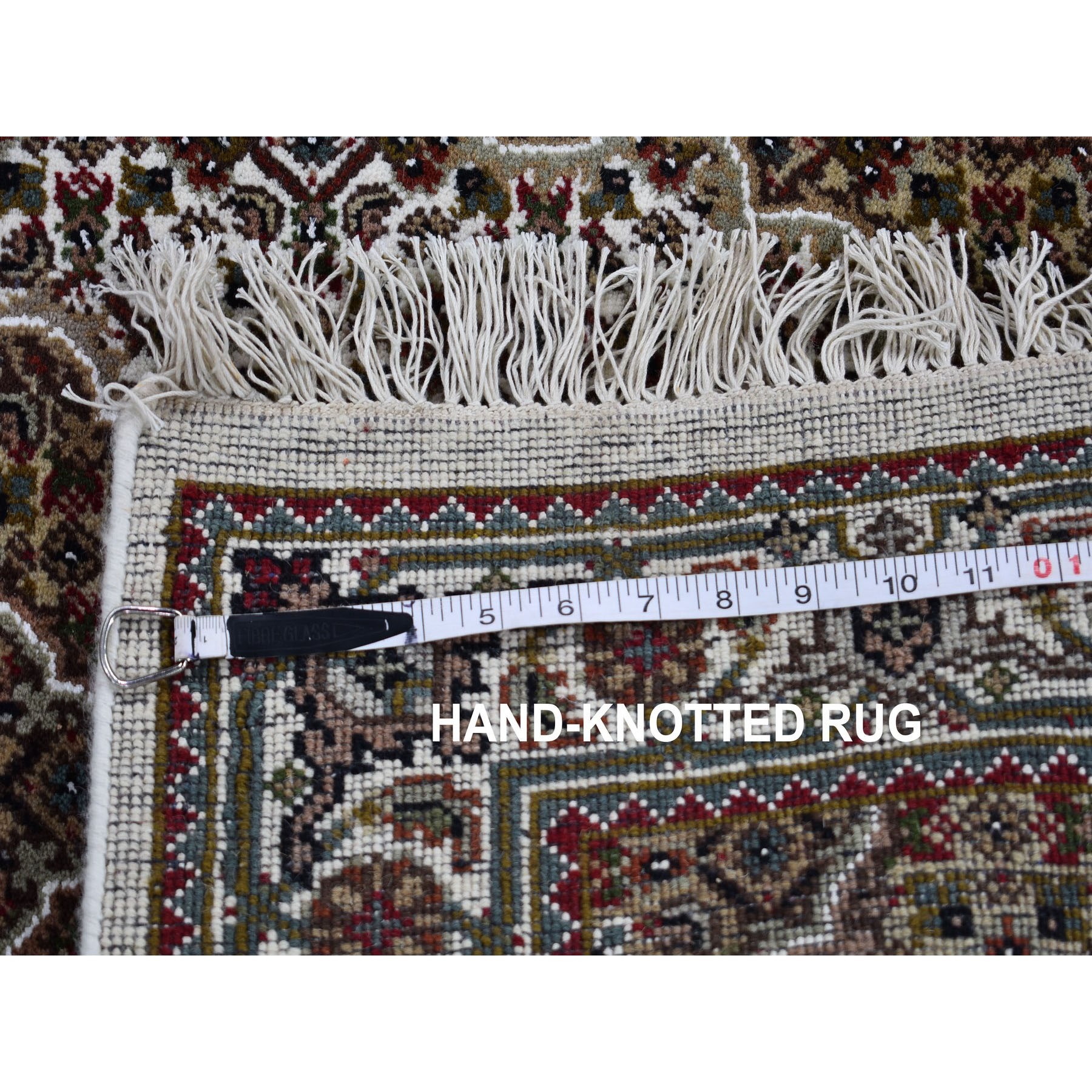 2-8 x6-8  Ivory Runner Wool And Silk Tabriz Mahi Design Hand Knotted Oriental Rug 