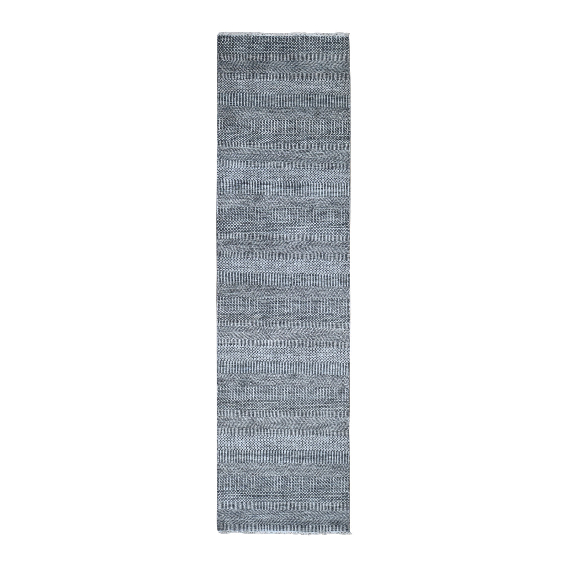 2-8 x10-1  Gray Grass Design Wool And Silk Hand Knotted Runner Oriental Rug 