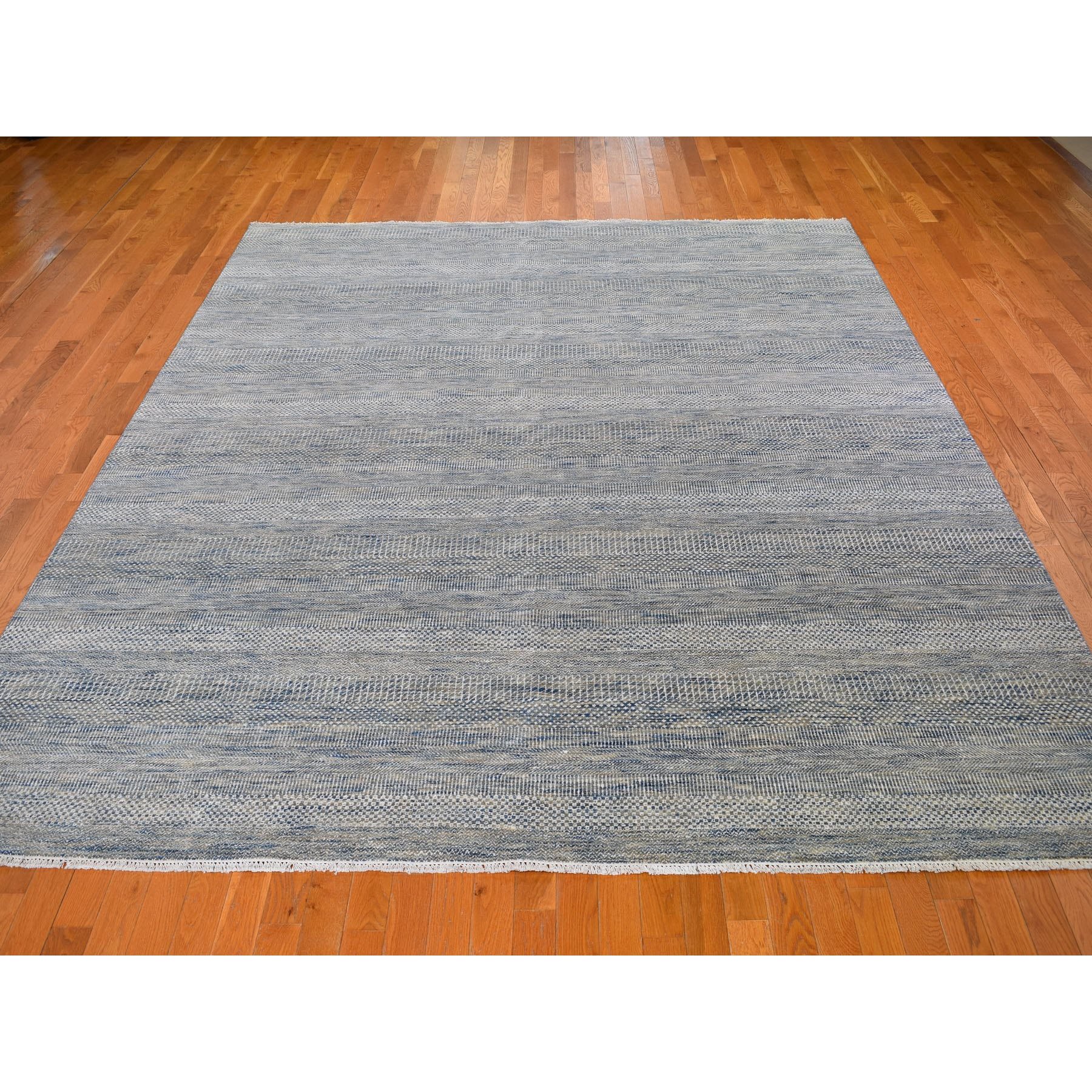 9-1 x12- Blue Grass Design Wool And Silk Hand Knotted Oriental Rug 