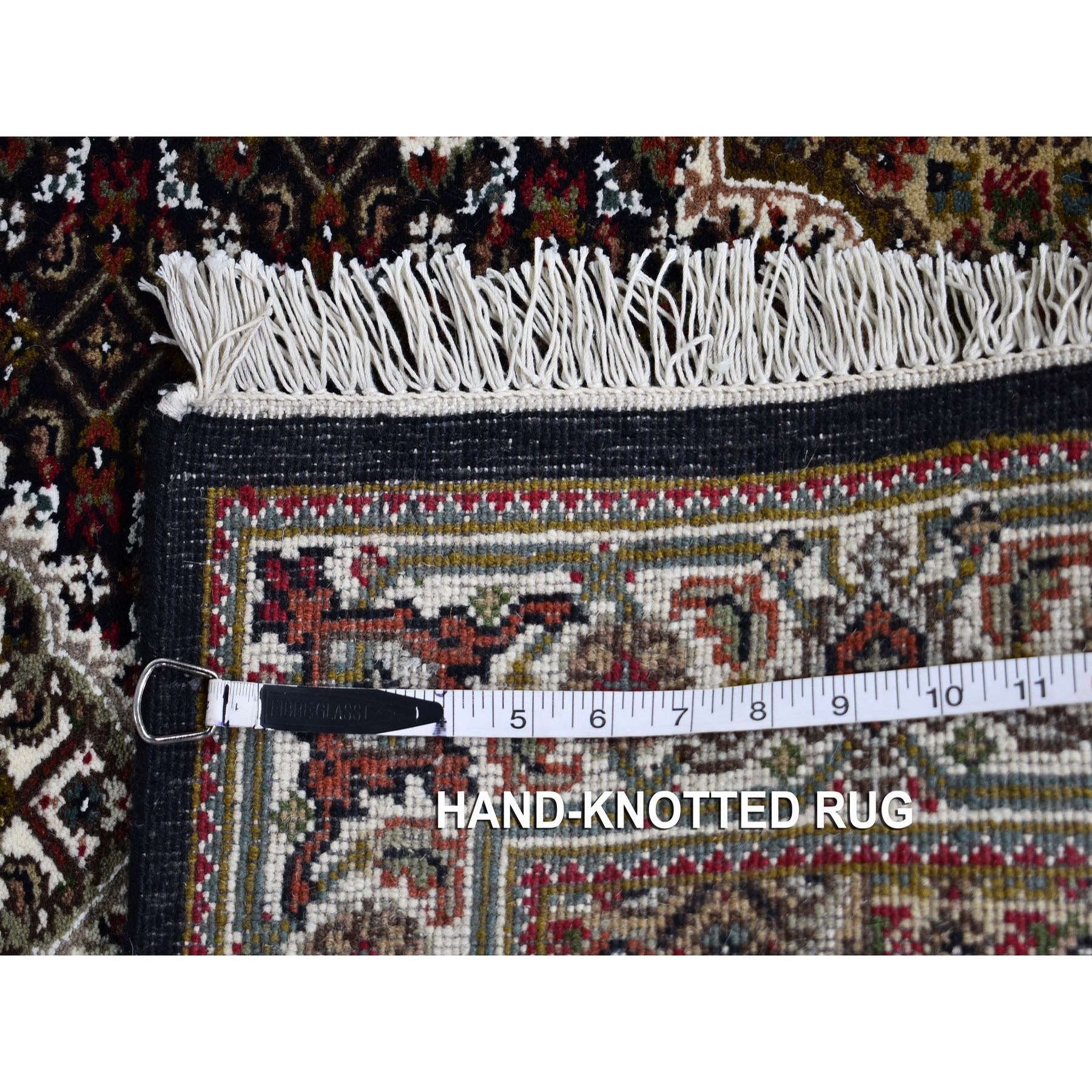 2-8 x13-2   Black Tabriz Mahi Wool And Silk Runner Hand Knotted Oriental Rug 