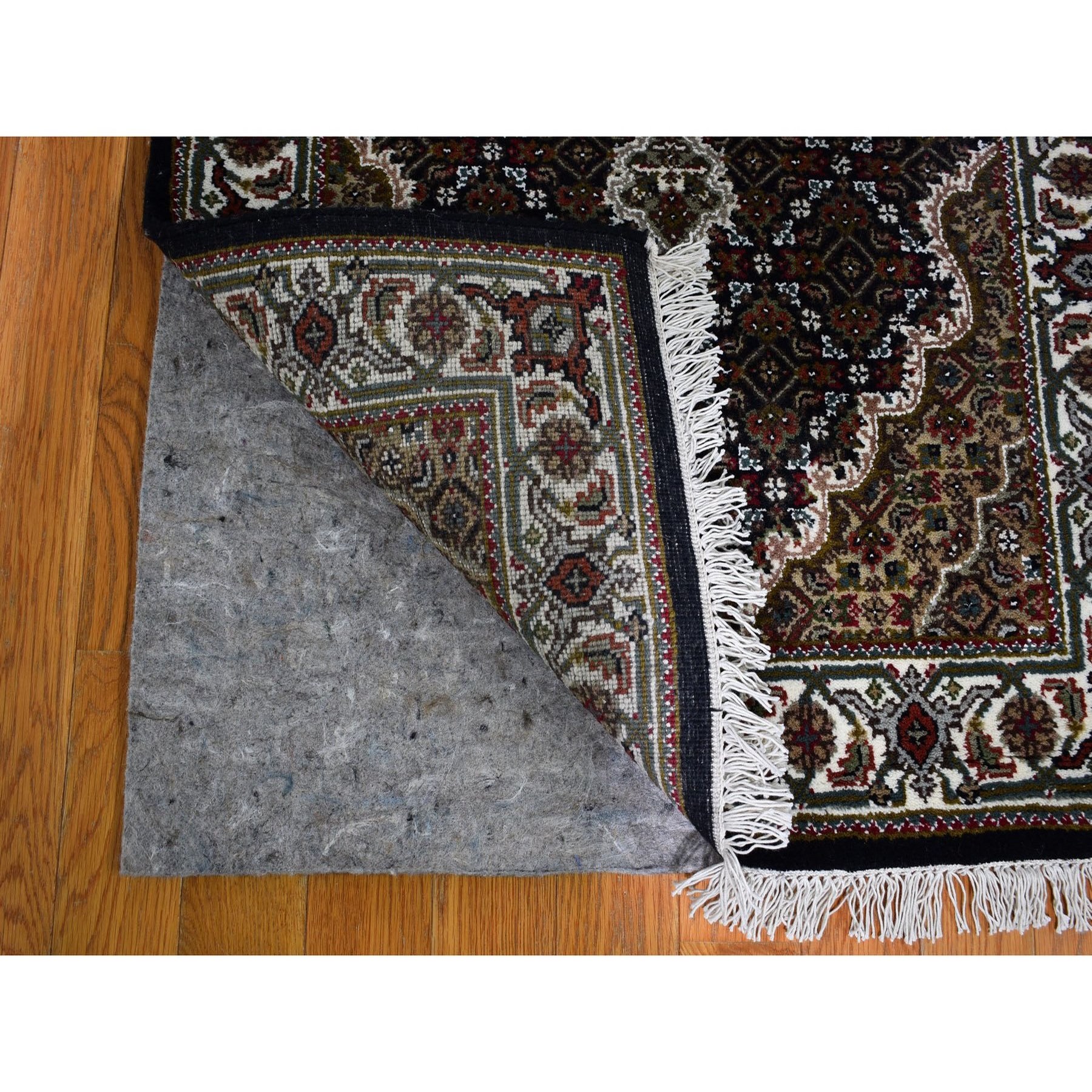 2-7 x8-4  Black Tabriz Mahi Wool and Silk Runner Hand Knotted Oriental Rug 