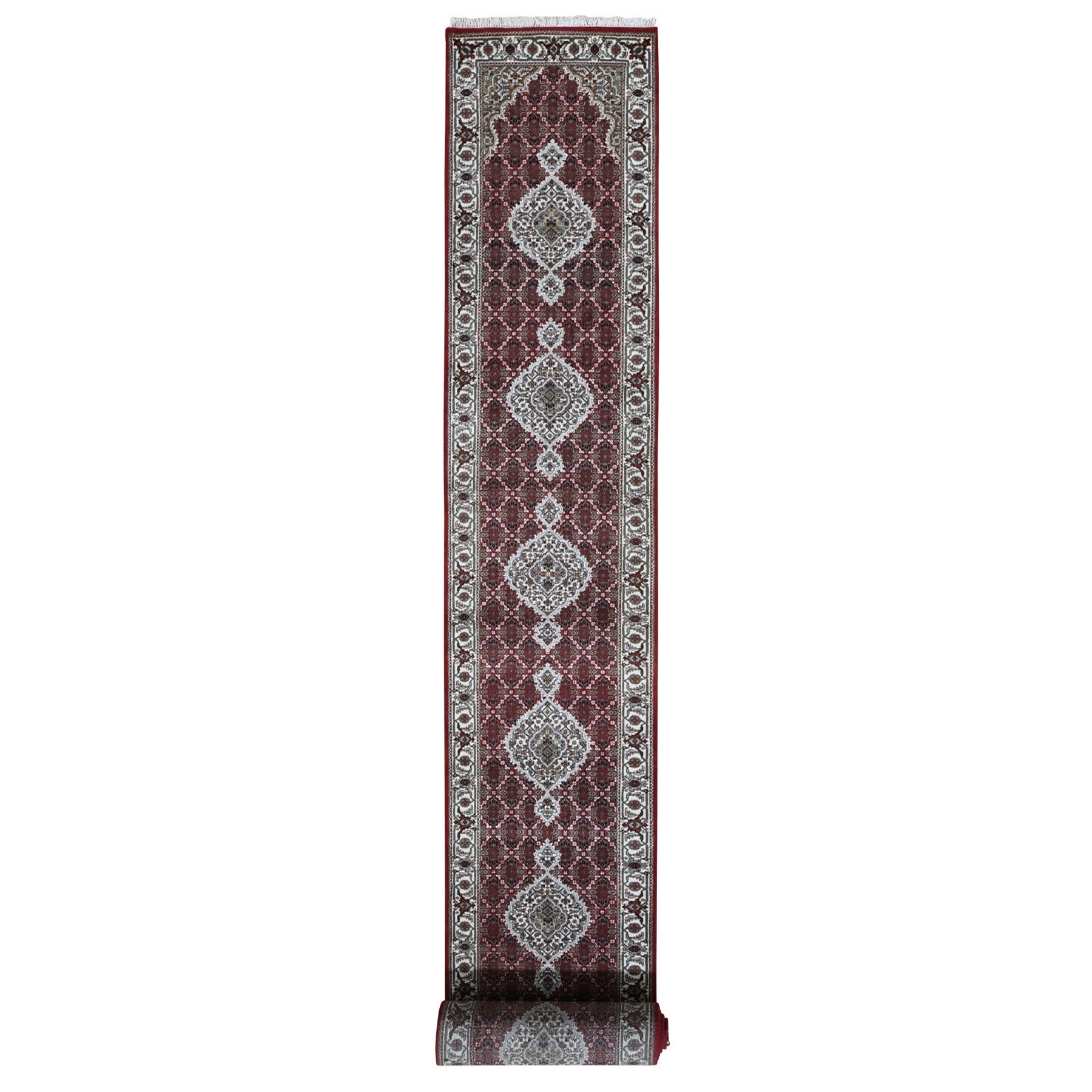 2'7"X20'5" Red Tabriz Mahi Wool And Silk Xl Runner Hand Knotted Oriental Rug moad9eda