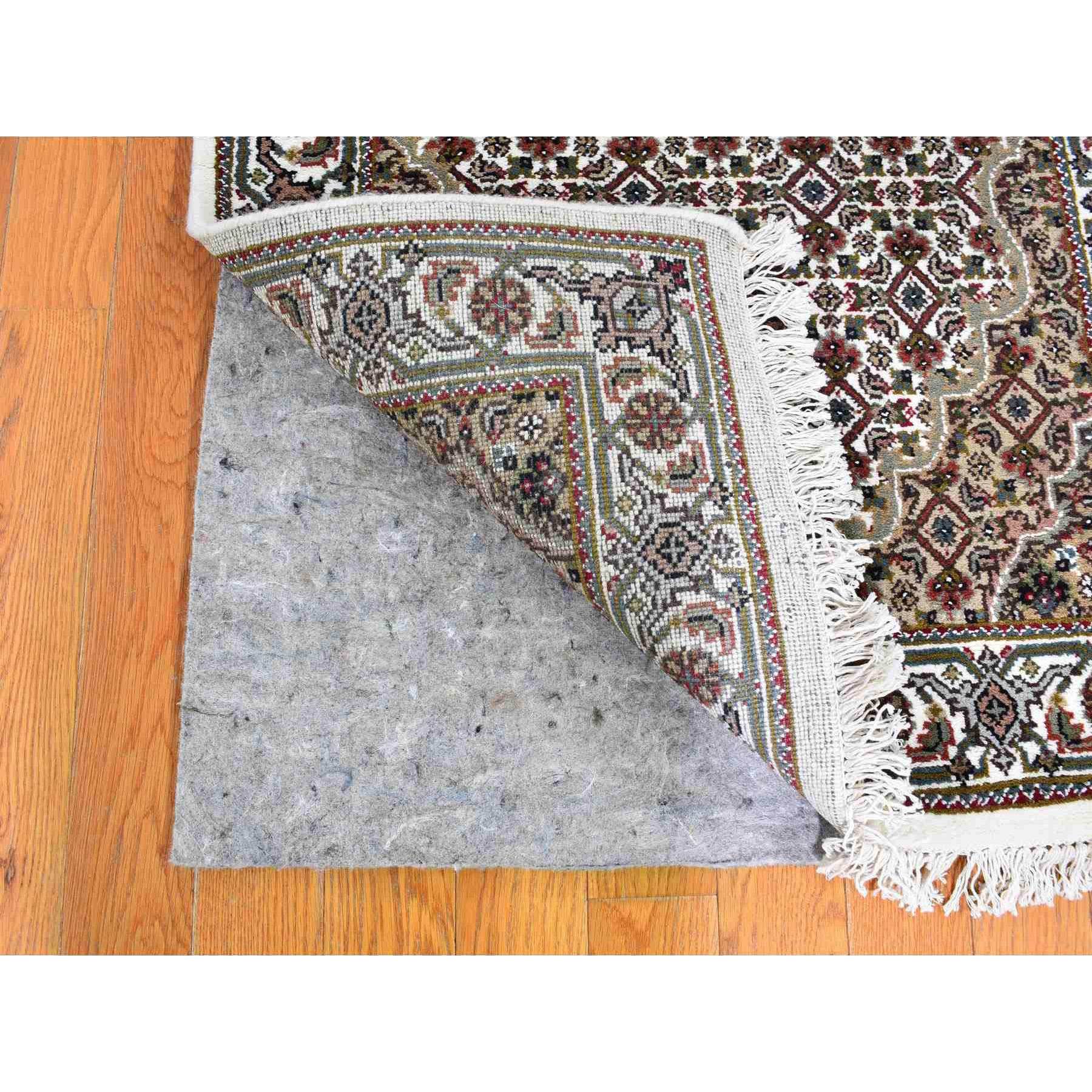 2-7 x12- Ivory Runner Wool And Silk Tabriz Mahi Design Hand Knotted Oriental Rug 