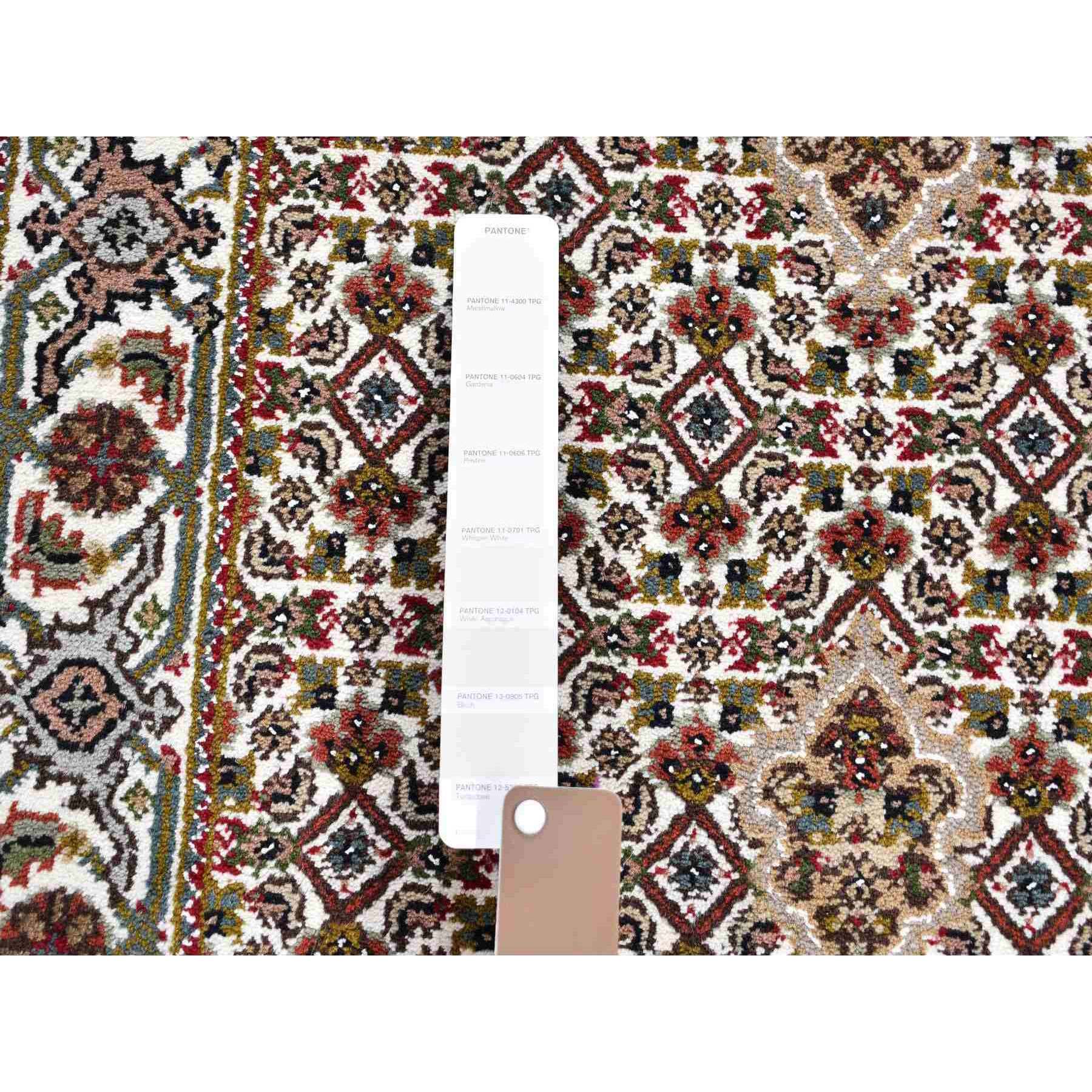 2-7 x12- Ivory Runner Wool And Silk Tabriz Mahi Design Hand Knotted Oriental Rug 
