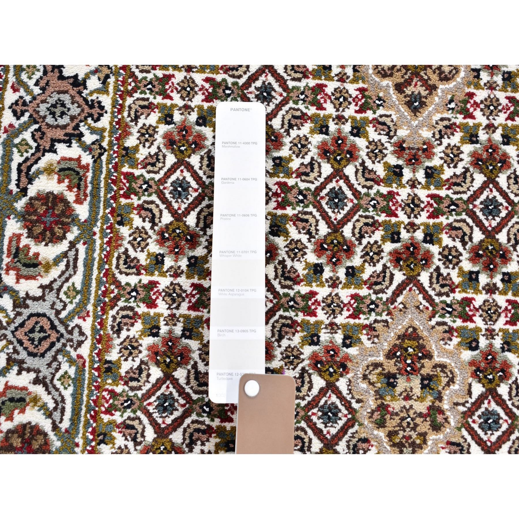 2-8 x8-6  Ivory Runner Wool And Silk Tabriz Mahi Design Hand Knotted Oriental Rug 