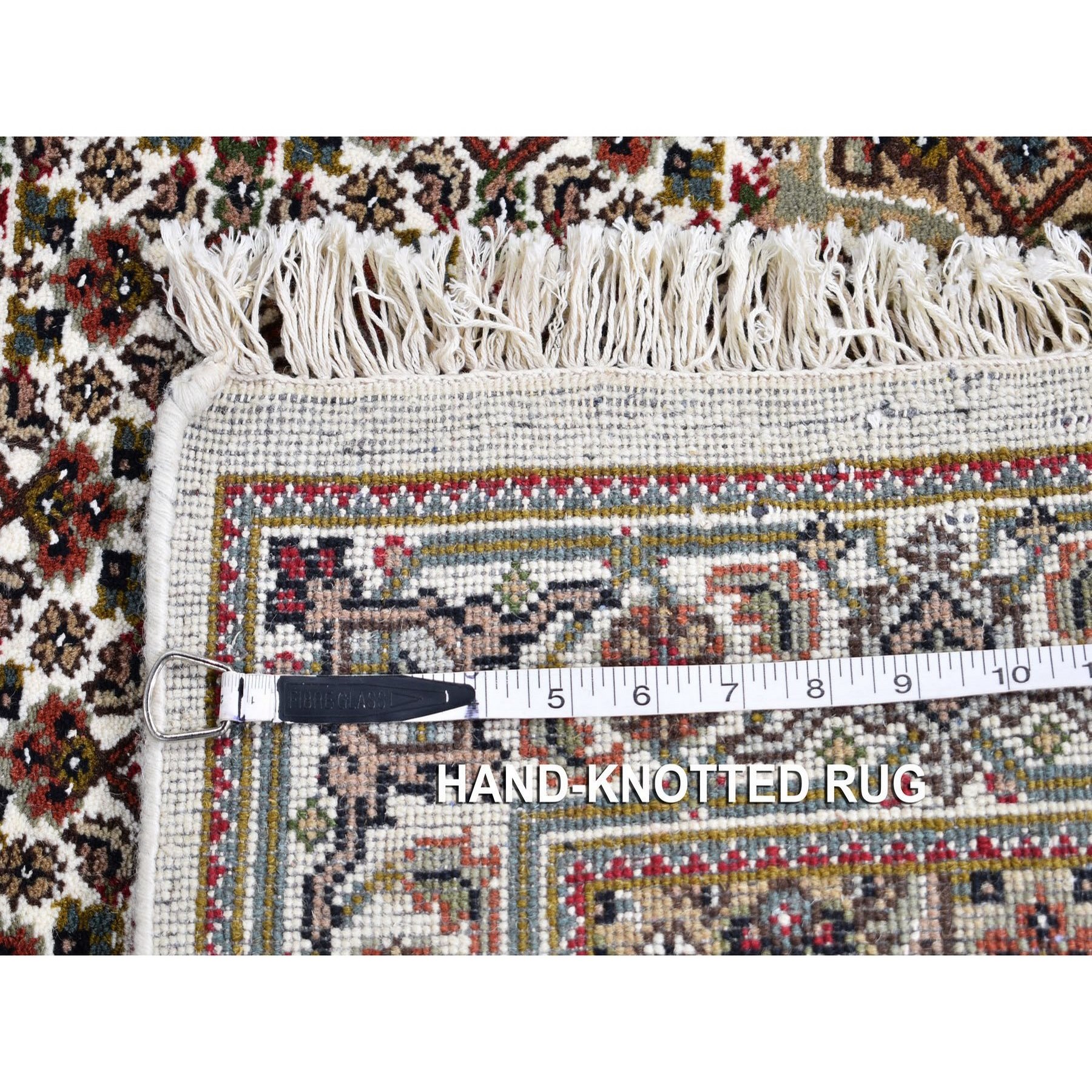 2-8 x8-6  Ivory Runner Wool And Silk Tabriz Mahi Design Hand Knotted Oriental Rug 