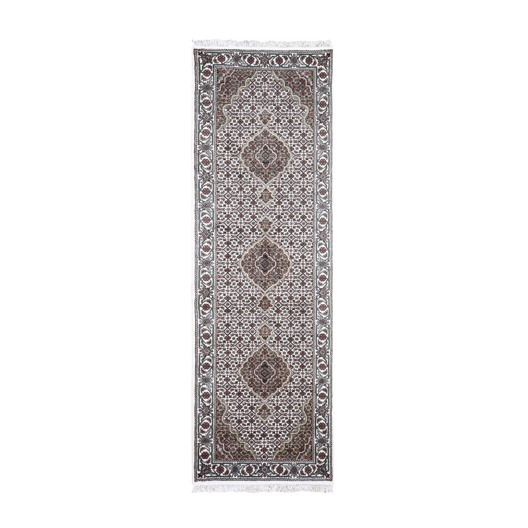 2-8 x8-2  Ivory Runner Wool And Silk Tabriz Mahi Design Hand Knotted Oriental Rug 