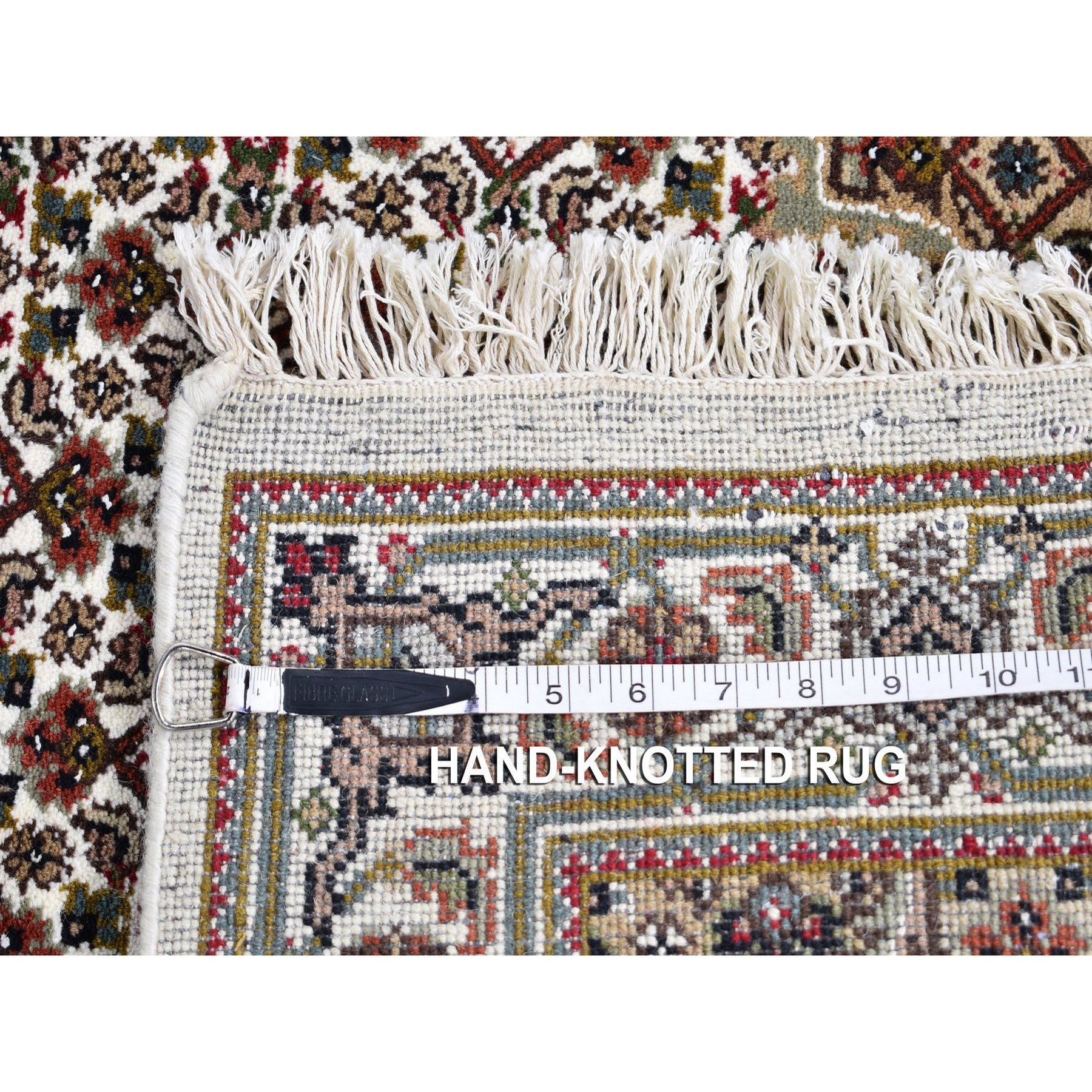 2-7 x6-7  Ivory Runner Wool And Silk Tabriz Mahi Design Hand Knotted Oriental Rug 