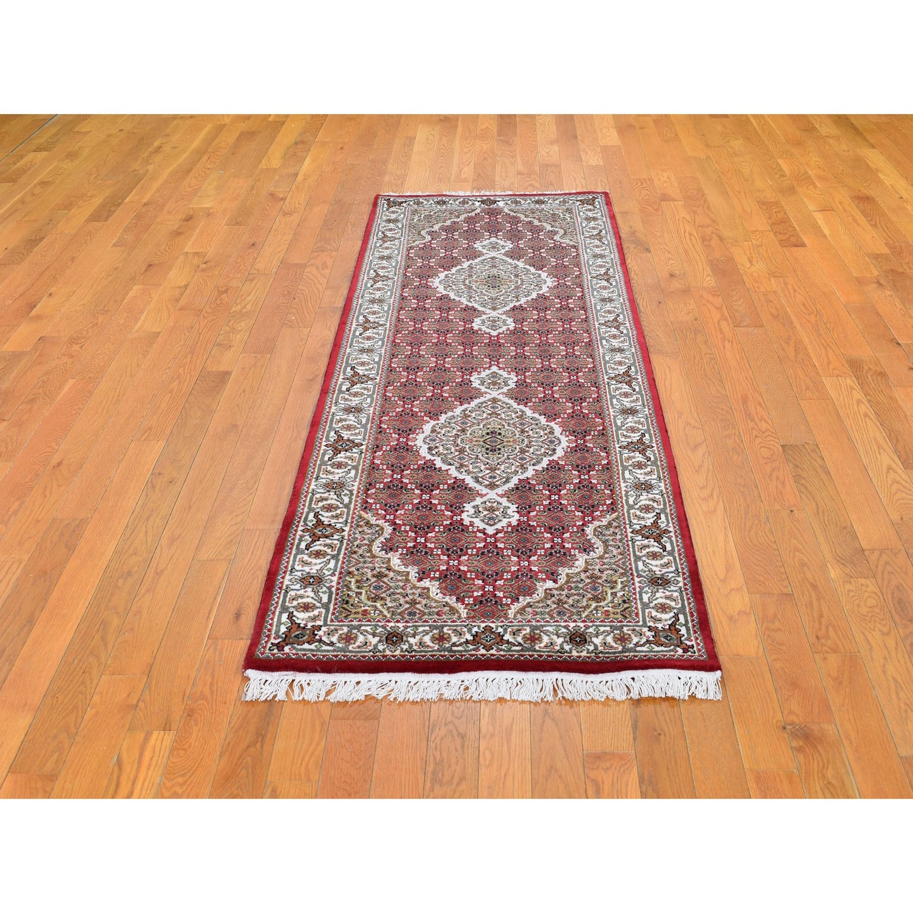 2-9 x8-1  Red Tabriz Mahi Wool And Silk Runner Hand Knotted Oriental Rug 
