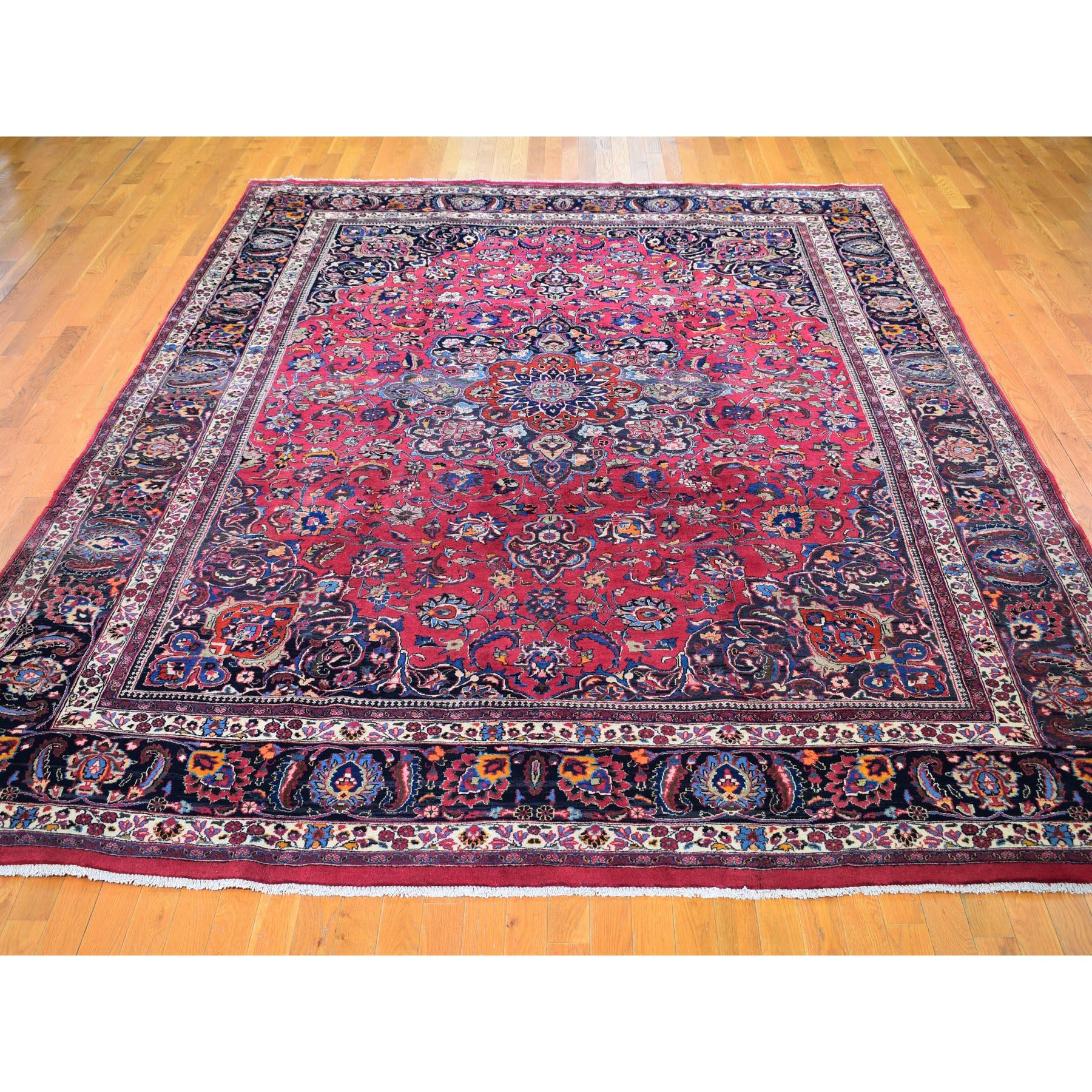 10-x13- Red Vintage Persian Mashad Clean Exc Cond Hand Knotted Oriental Rug 