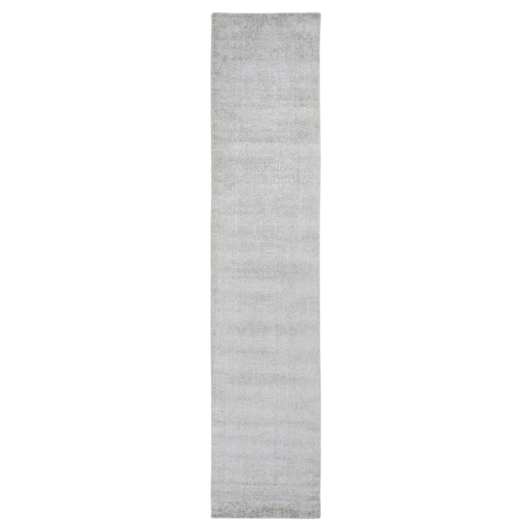 2-5 x12- Gray Fine jacquard Hand Loomed Modern Wool And Art Silk Runner Oriental Rug 