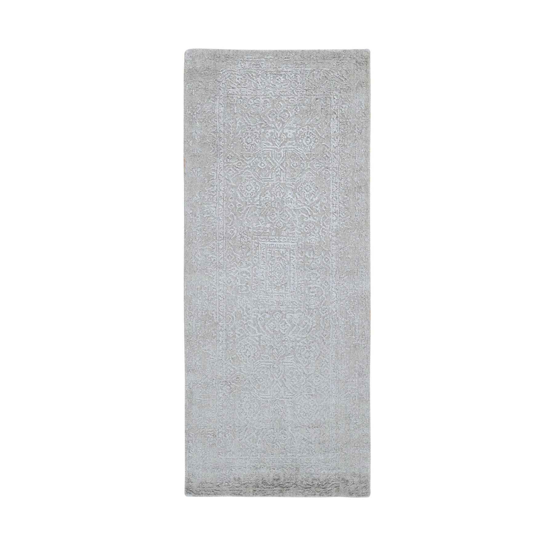 2'5"X6' Gray Fine Jacquard Hand Loomed Modern Wool And Art Silk Runner Oriental Rug moad9e8c