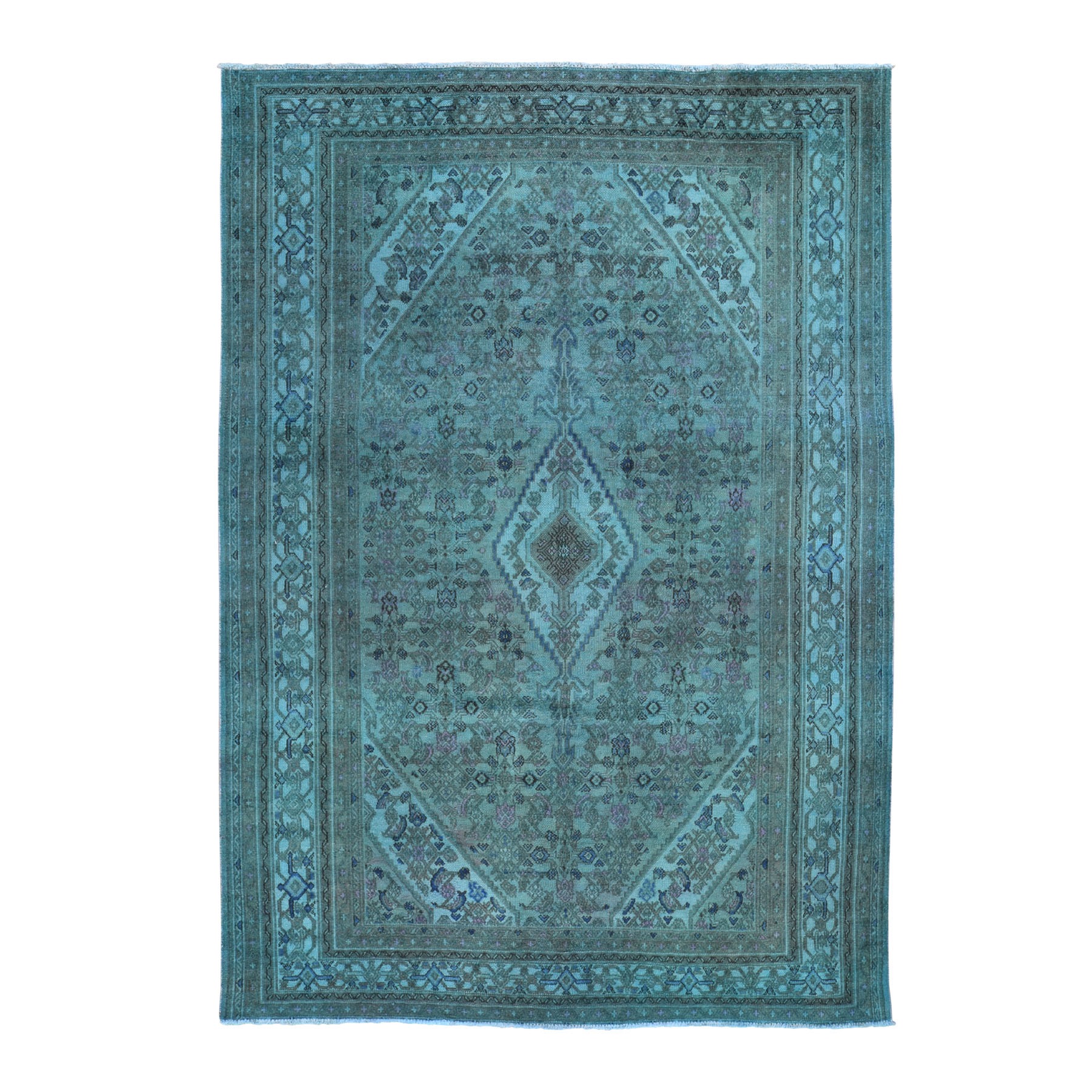 6'10"X9'9"  Green Overdyed Bibikabad Hand Knotted Pure Wool Oriental Rug moad9e86