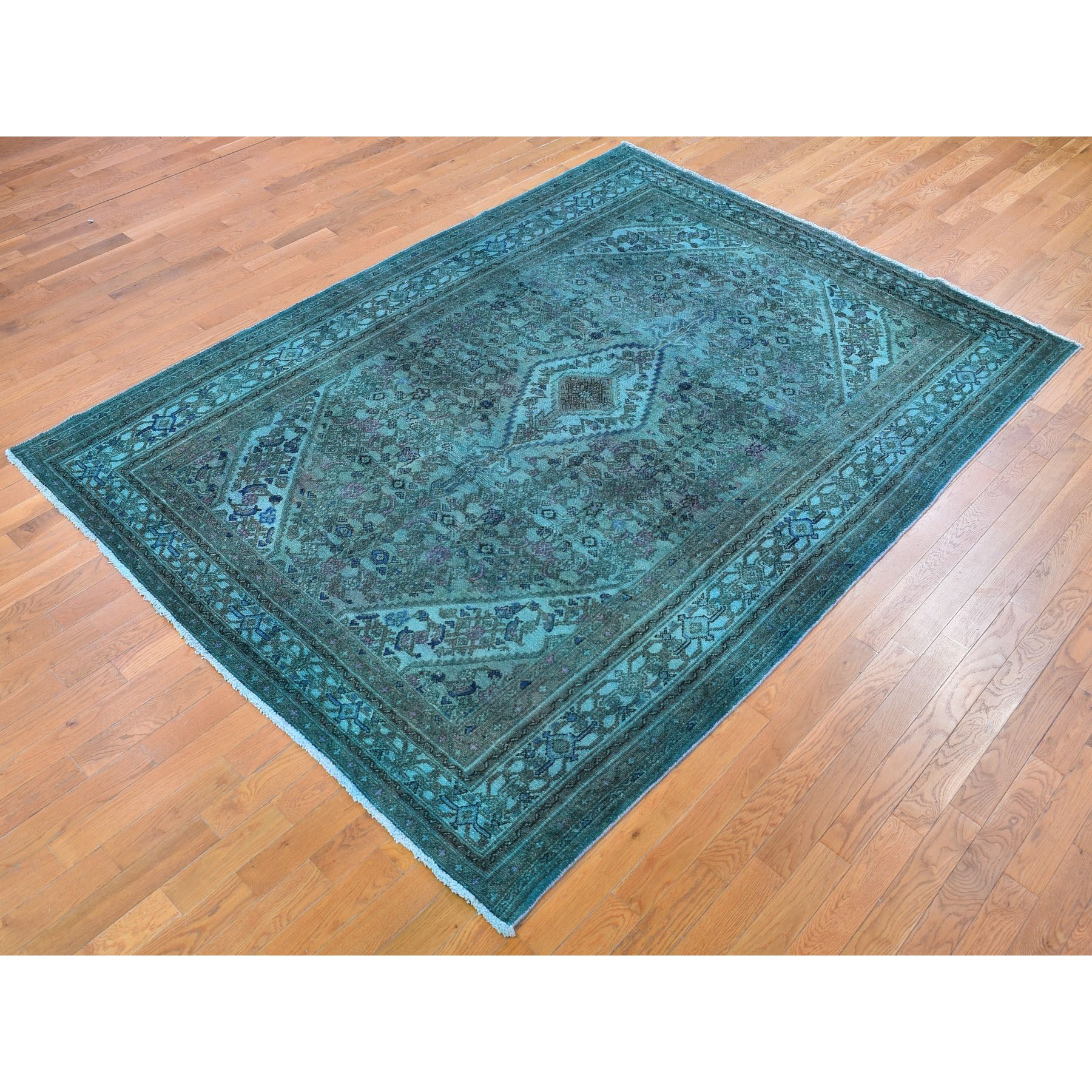 6-10 x9-9   Green Overdyed Bibikabad Hand Knotted Pure Wool Oriental Rug 