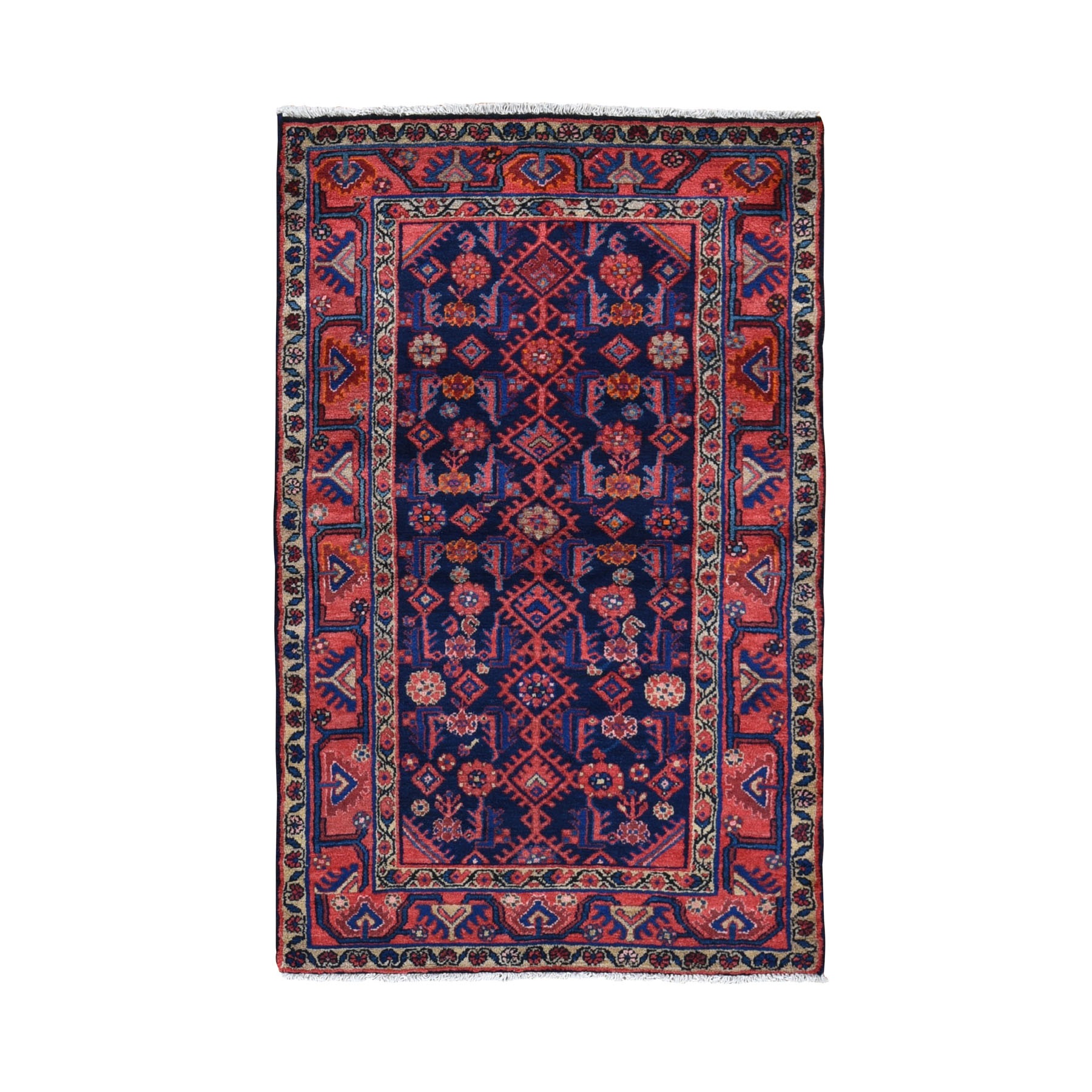 3'4"X5'9" Navy Blue New Persian Hamadan Full Pile Exc Con Pure Wool Hand Knotted Oriental Rug moad9e87