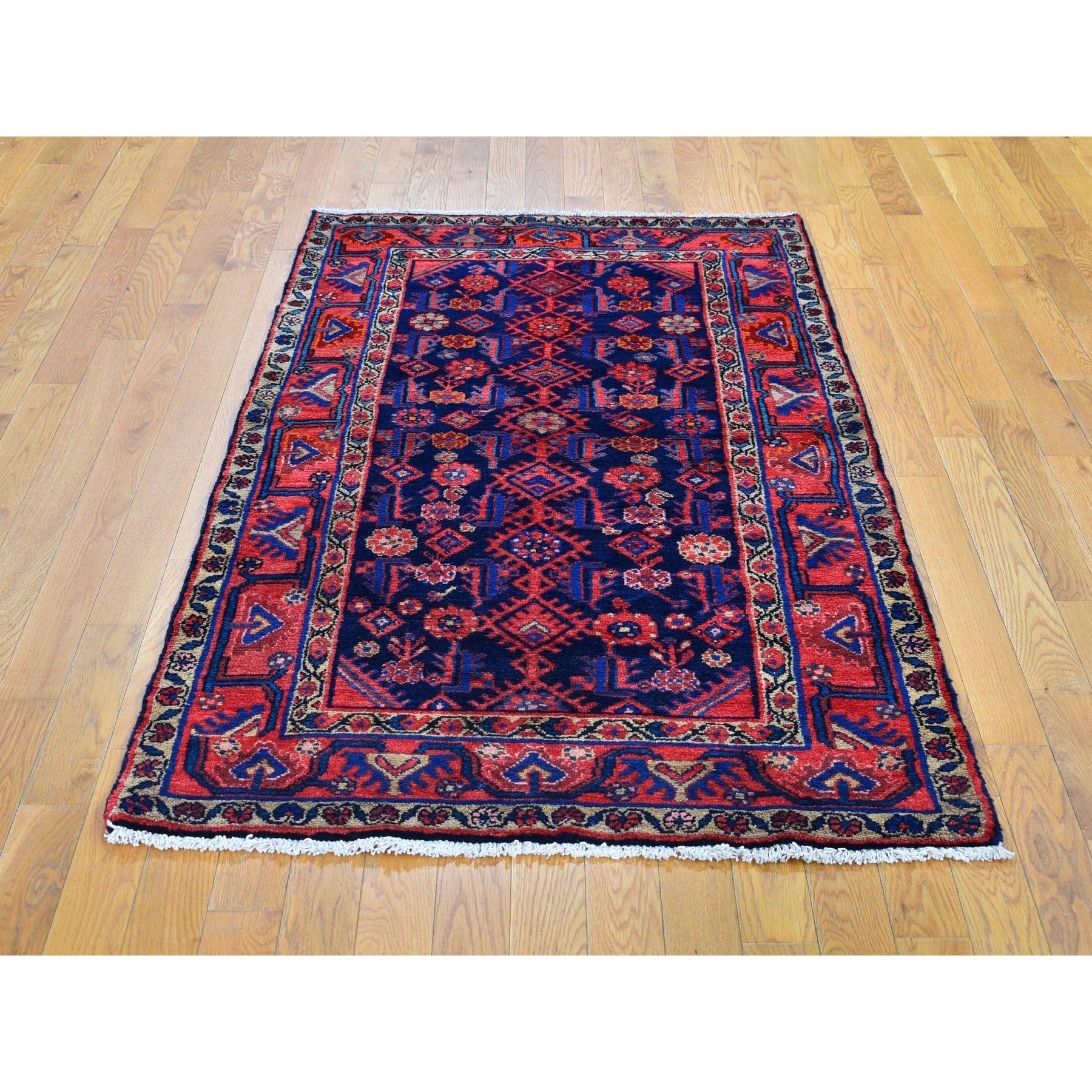 3-4 x5-9  Navy Blue New Persian Hamadan Full Pile Exc Con Pure Wool Hand Knotted Oriental Rug 