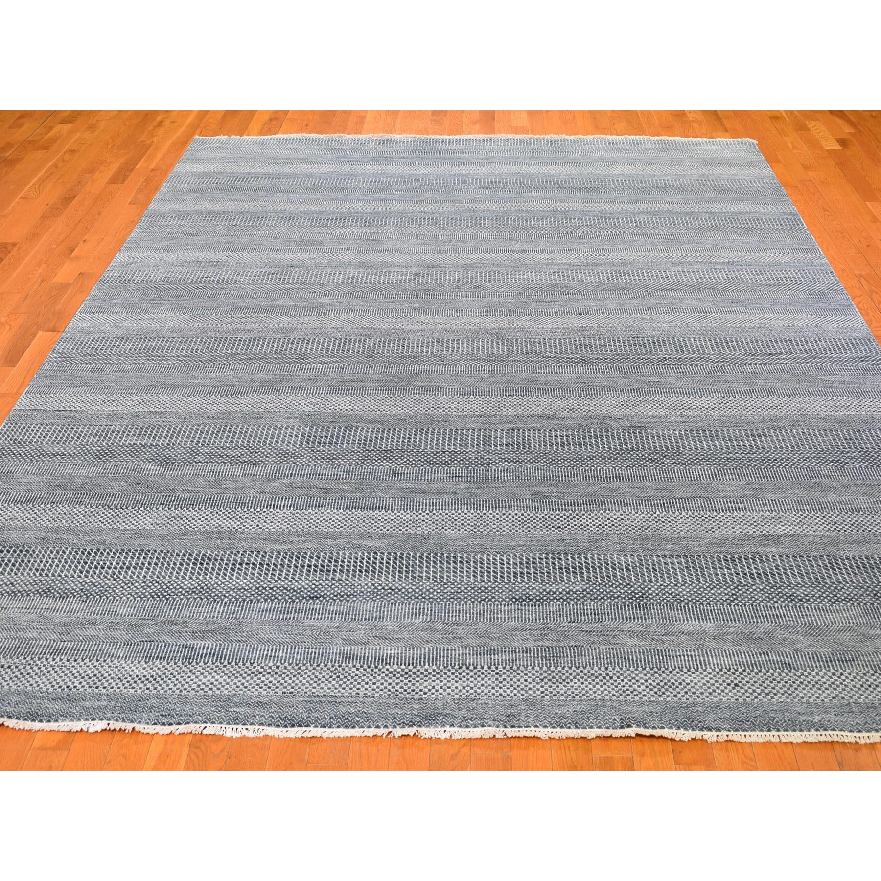 9-x12- Blue Grass Design Wool And Silk Hand Knotted Oriental Rug 