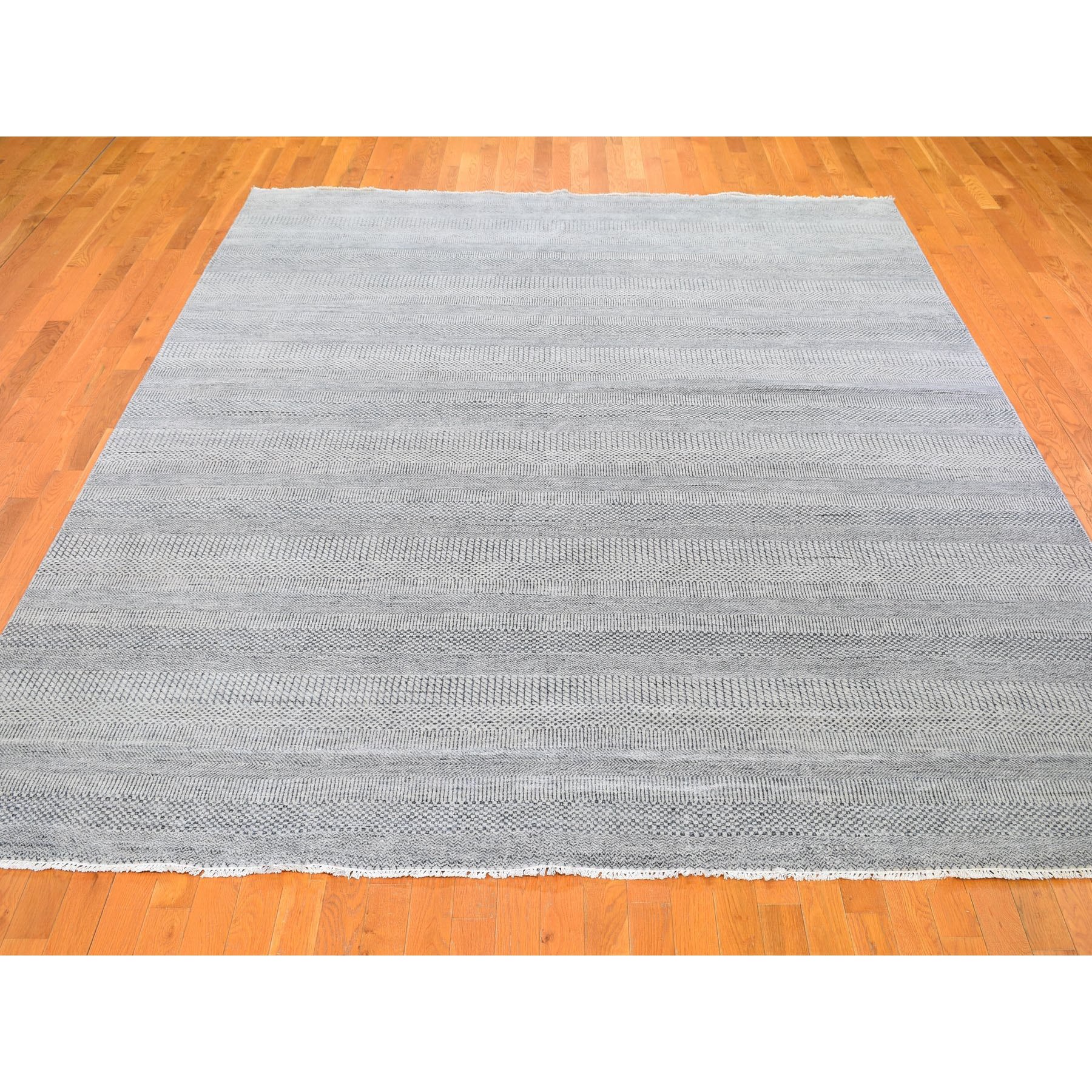9-x12- Gray Grass Design Wool And Silk Hand Knotted Oriental Rug 