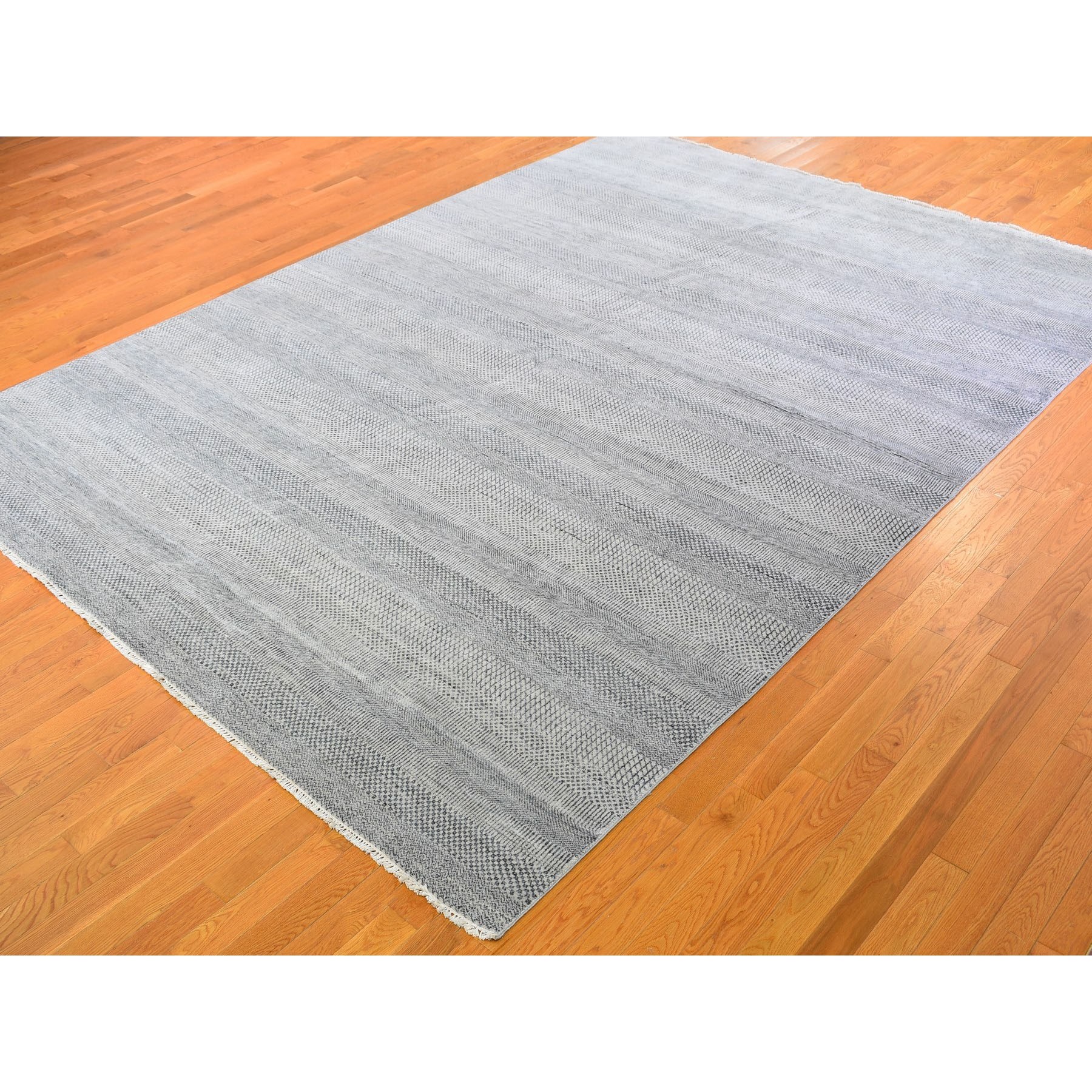 9-x12- Gray Grass Design Wool And Silk Hand Knotted Oriental Rug 
