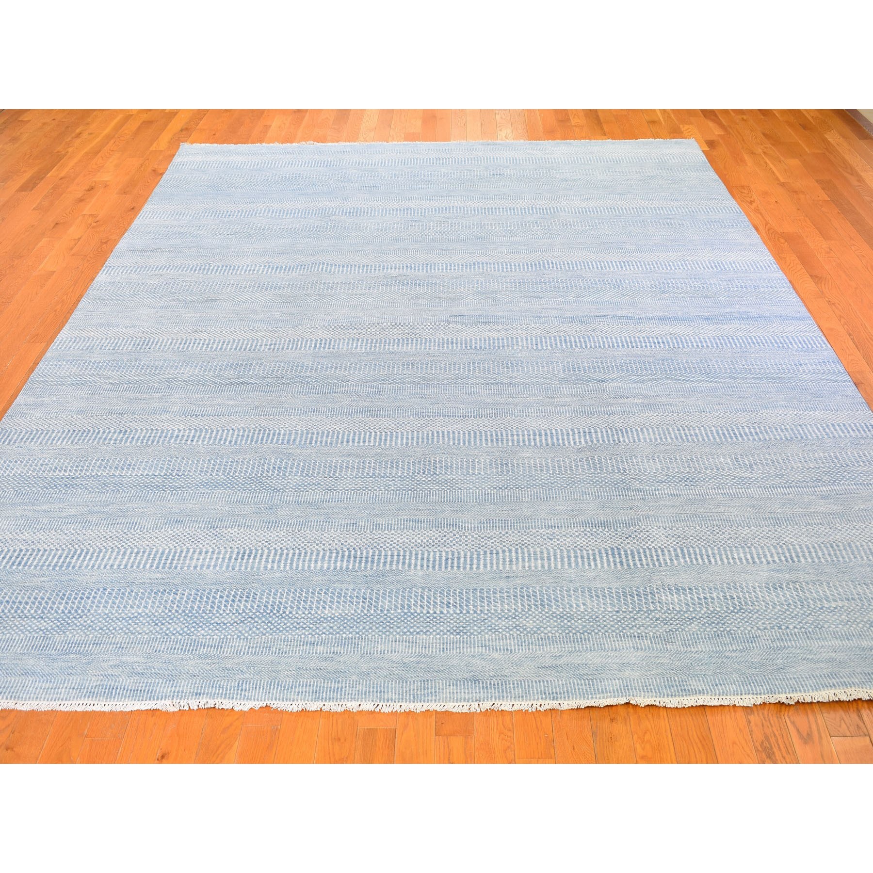 8-10 x12-2  Blue Grass Design Wool And Silk Hand Knotted Oriental Rug 