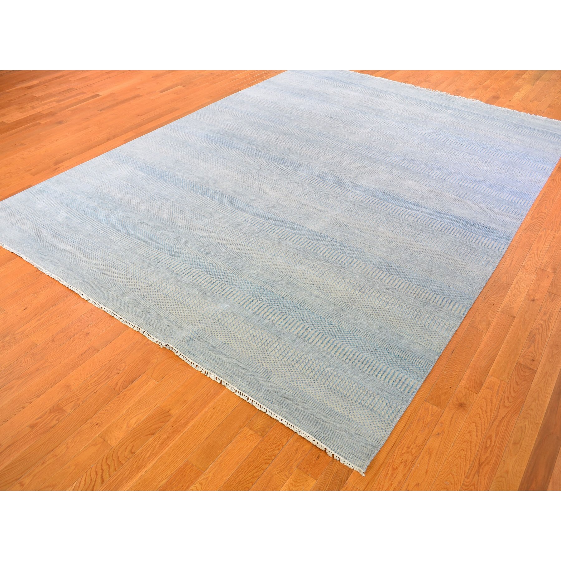9-x12-1  Gray Grass Design Wool And Silk Hand Knotted Oriental Rug 