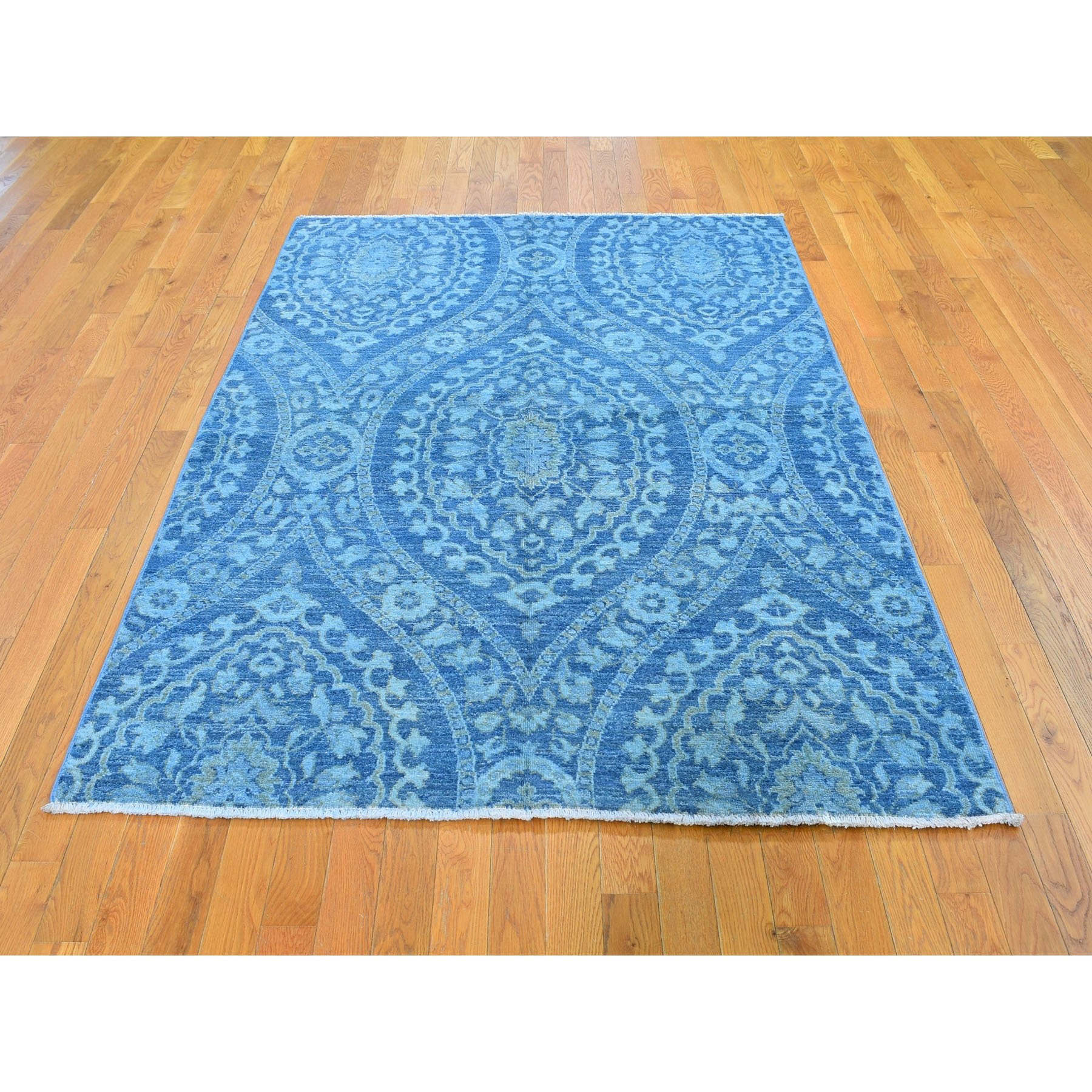 5-x7-2  Blue Overdyed Peshawar Pure Wool Hand Knotted Oriental Rug 