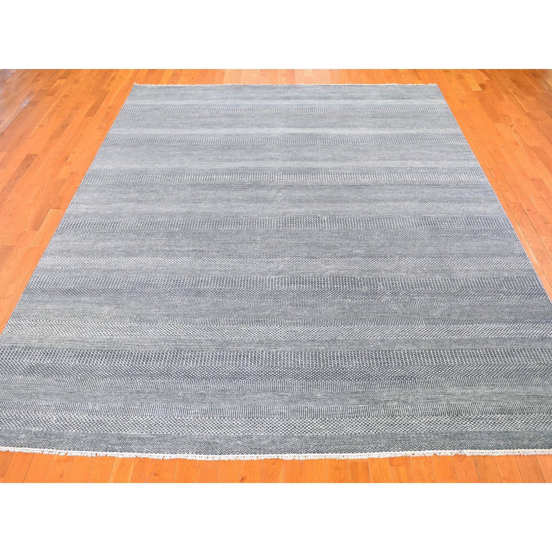9-x12-2  Gray Grass Design Wool And Silk Hand Knotted Oriental Rug 
