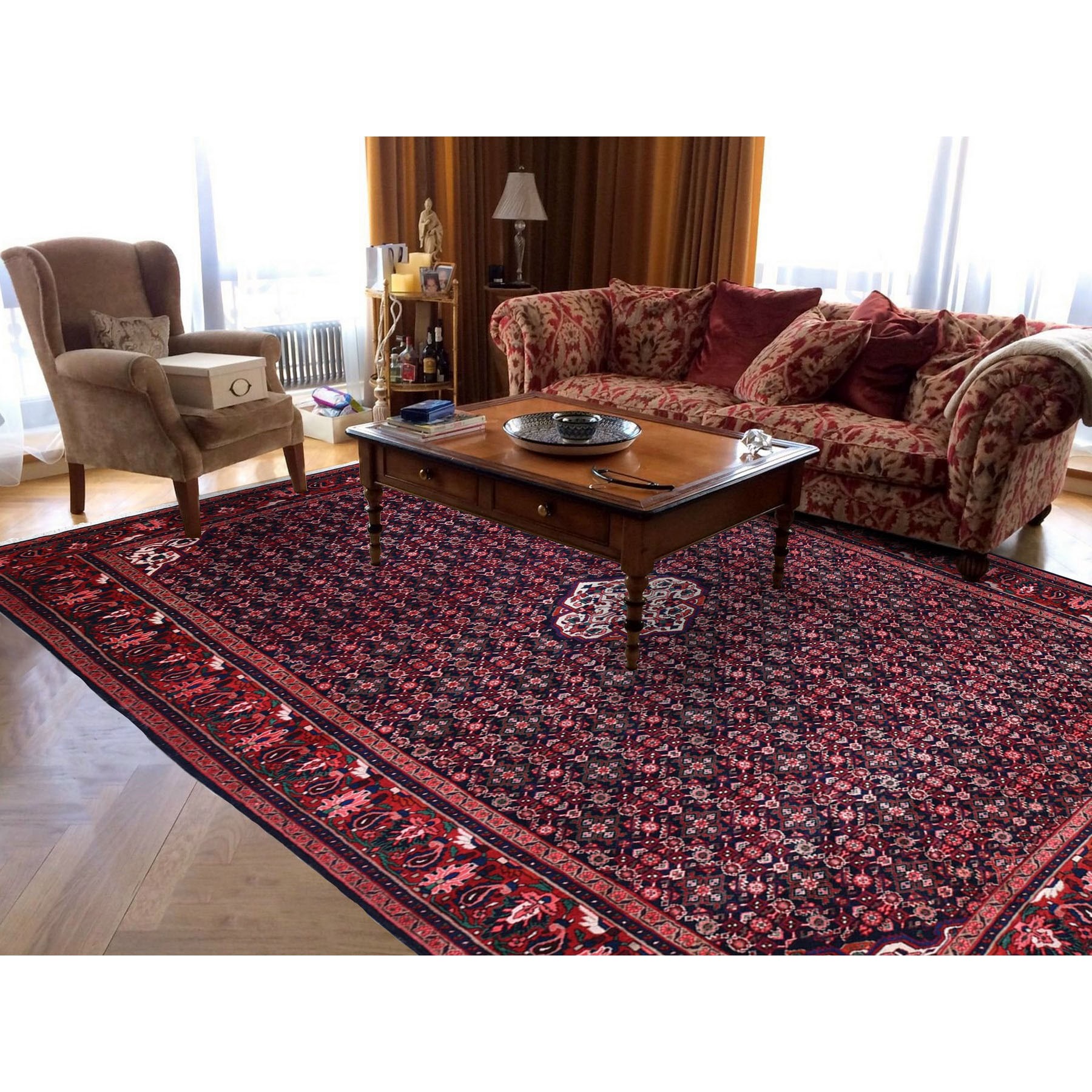 10-7 x14- Red New Persian Mahal Fish Design Denser Weave Pure Wool Hand Knotted Oriental Rug 
