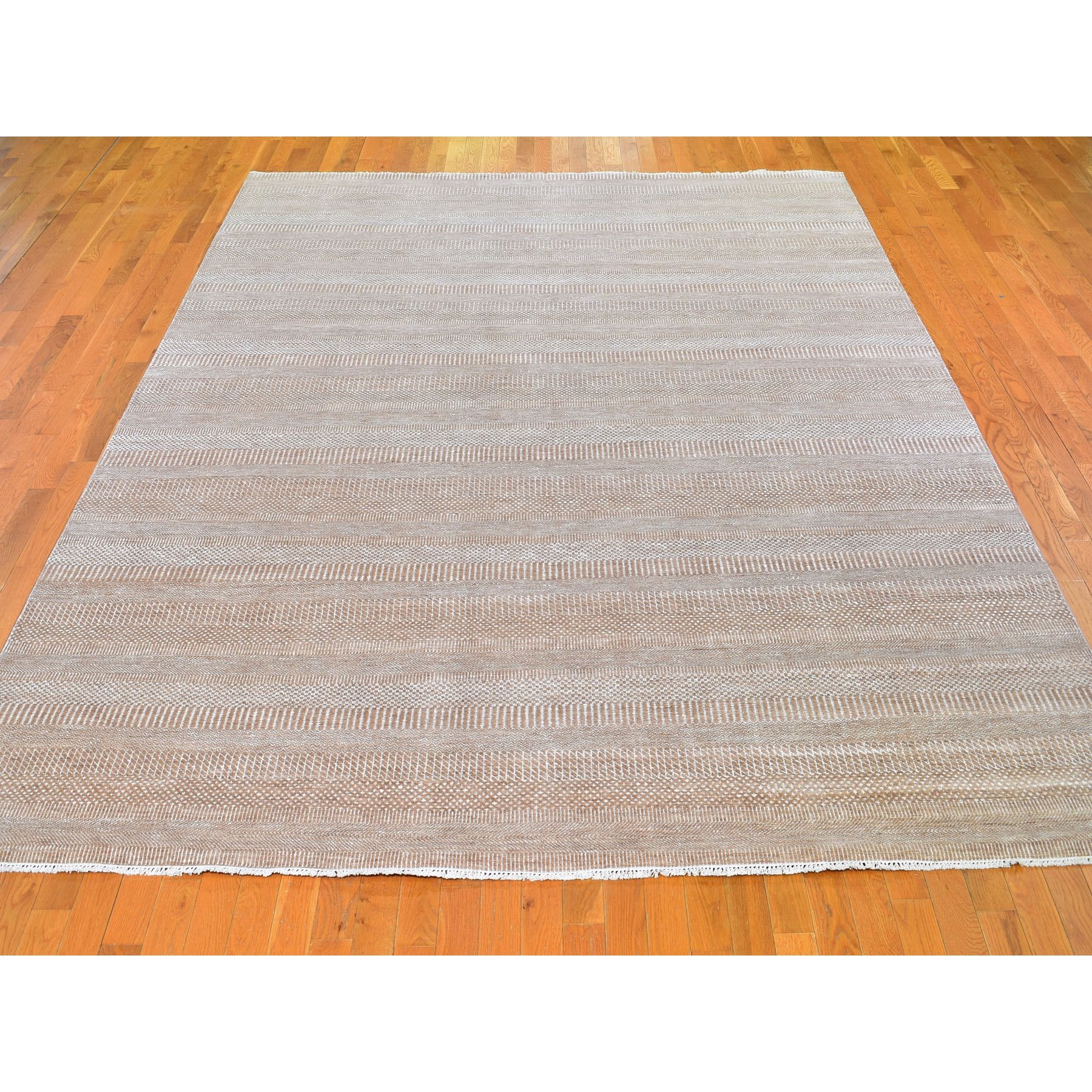 9-x12-6  Brown Grass Design Wool And Silk Hand Knotted Oriental Rug 