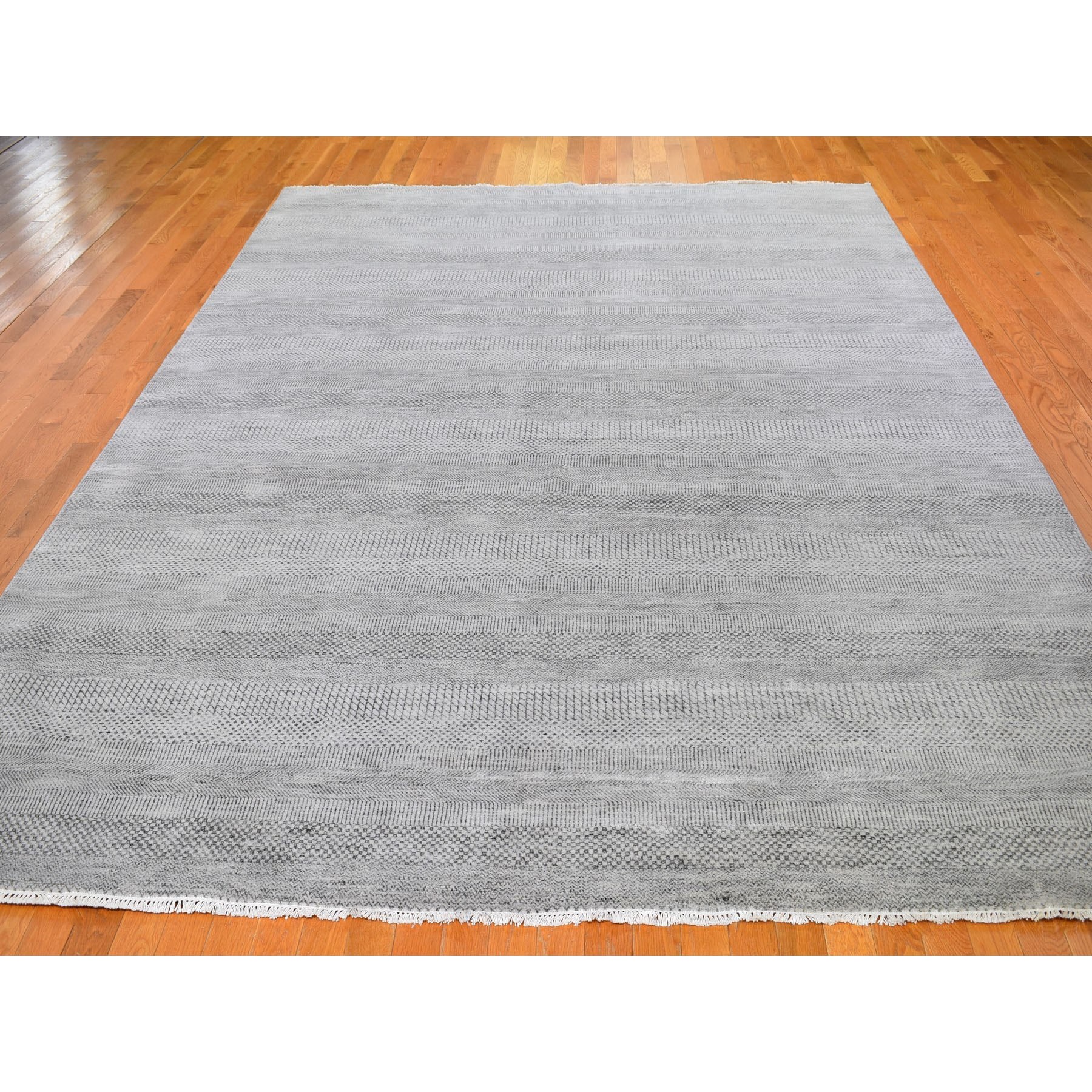 9-x12-4  Gray Grass Design Wool And Silk Hand Knotted Oriental Rug 