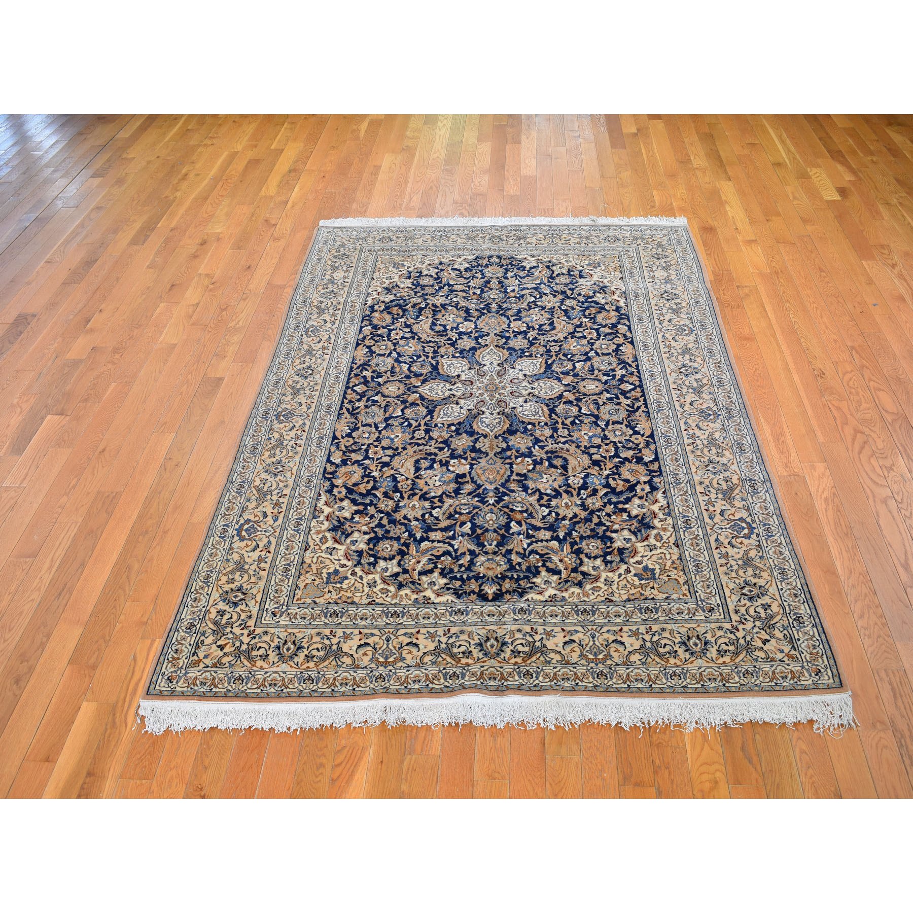 5-9 x9-1  Unused Navy Blue Vintage Persian Nain Wool And Silk Hand Knotted Oriental Rug 