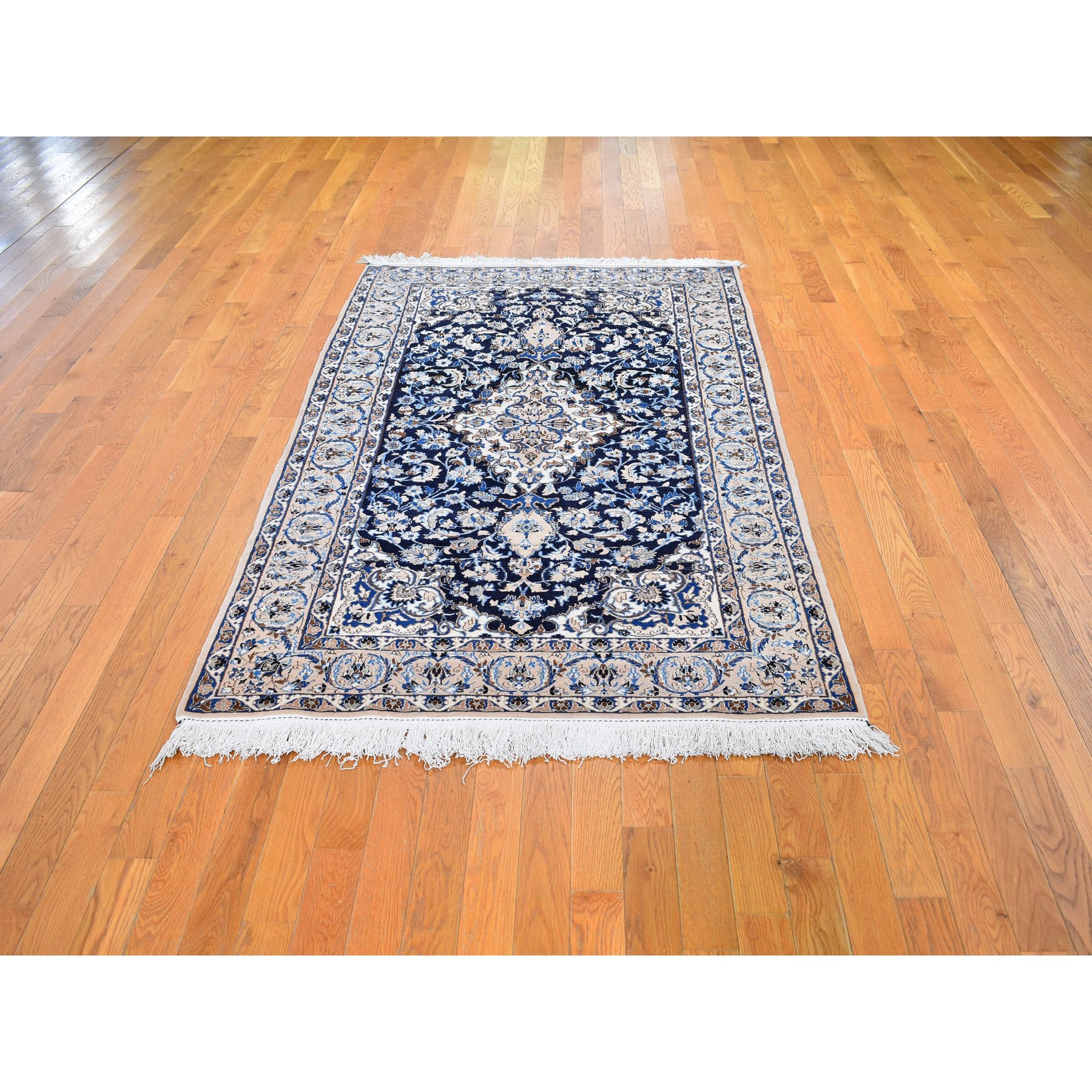 4-2 x6-10   Navy Blue New Persian Nain Wool And Silk 400 KPSI Hand Knotted Oriental Rug 